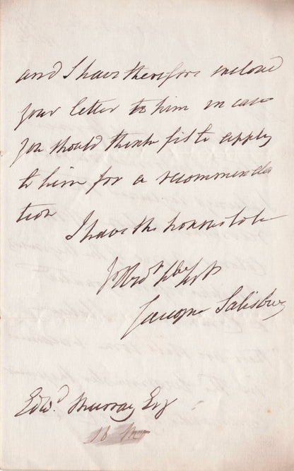 James Cecil Marquess Salisbury Lord Chelsea Victorian Military Hand Signed Letter