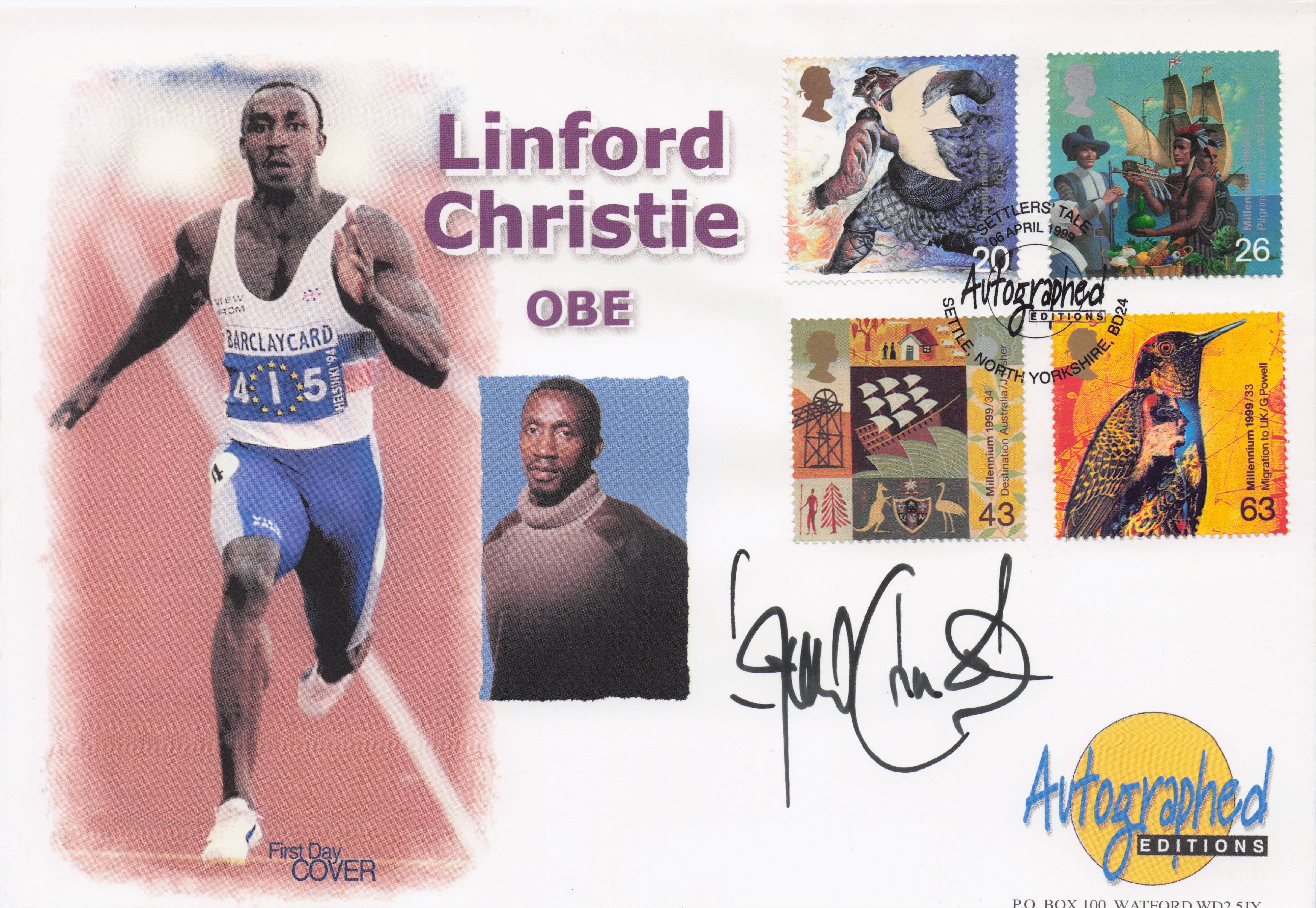Linford Christie Autographed Editions Athletics Olympics GB Hand Signed FDC