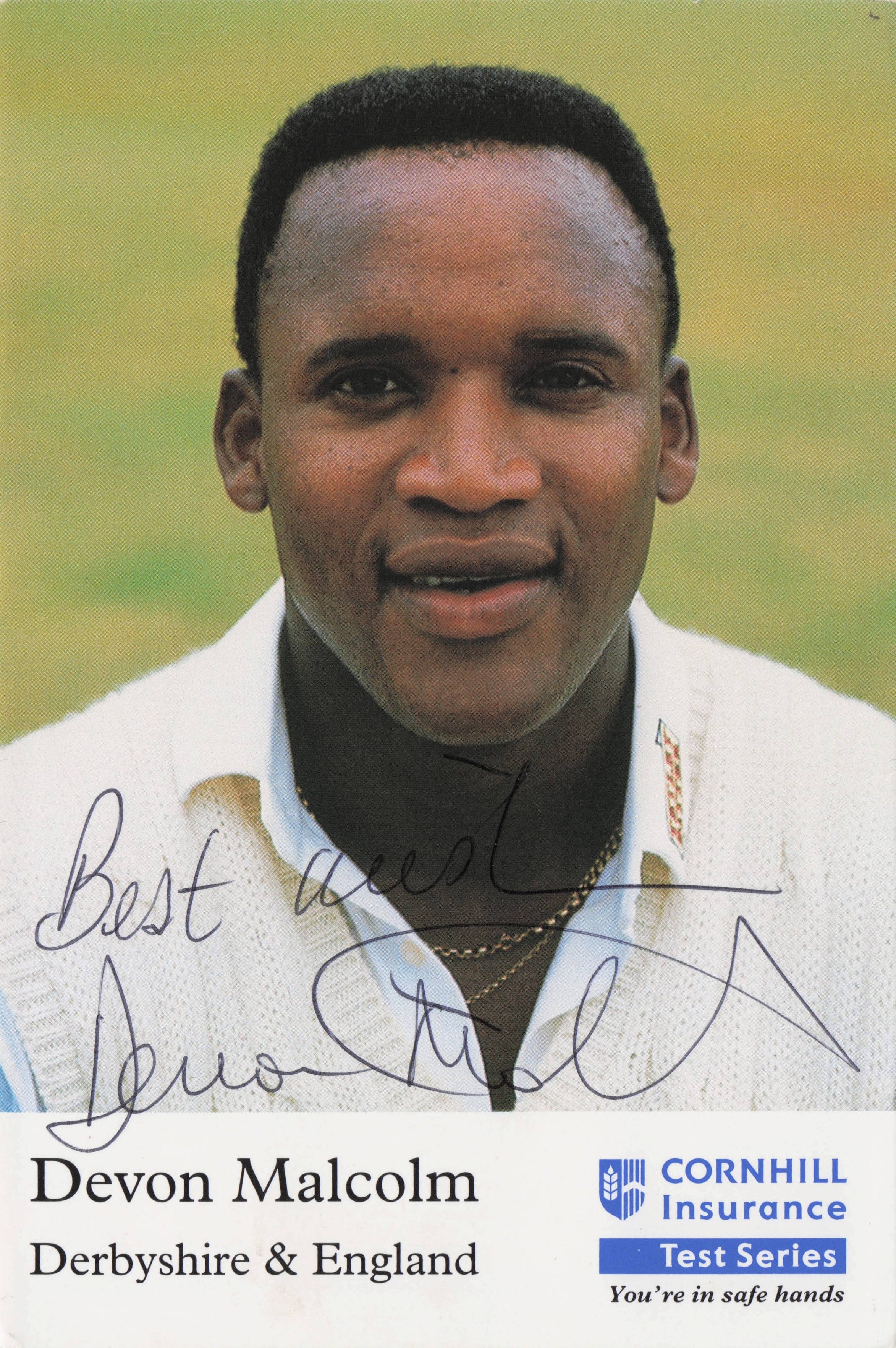 Devon Malcolm England Cricket Cornhill Insurance Official Hand Signed Photo