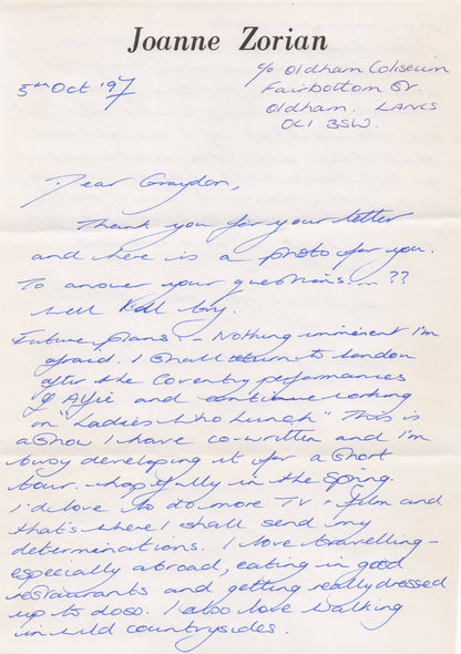Joanna Zorian Nikita The Druid In The Witcher AMAZING Hand Written Signed Letter