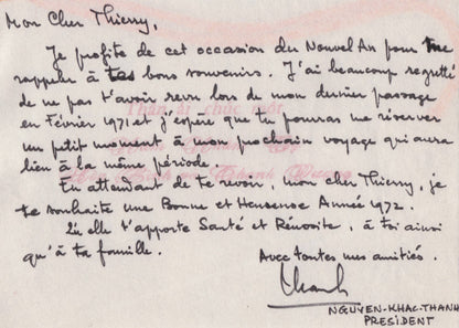 Renaissance South Vietnam Movement President Politics Hand Signed Letter Card