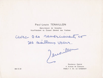 Paul Louis Tenaillon French Union For Democracy Politician Hand Signed Autograph