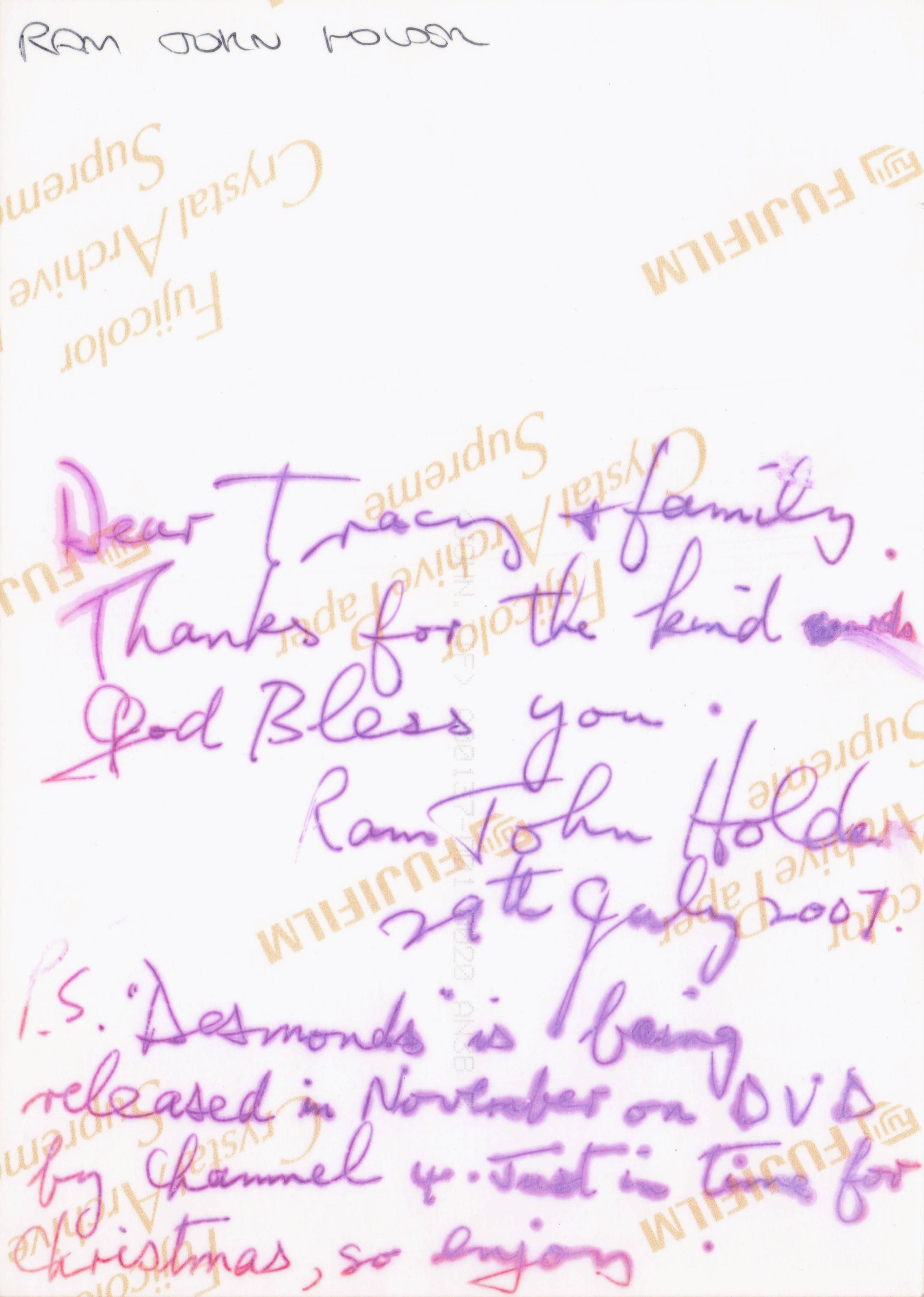 Ram John Holder Musician Hand Signed Large Photo & Amazing Letter Reverse