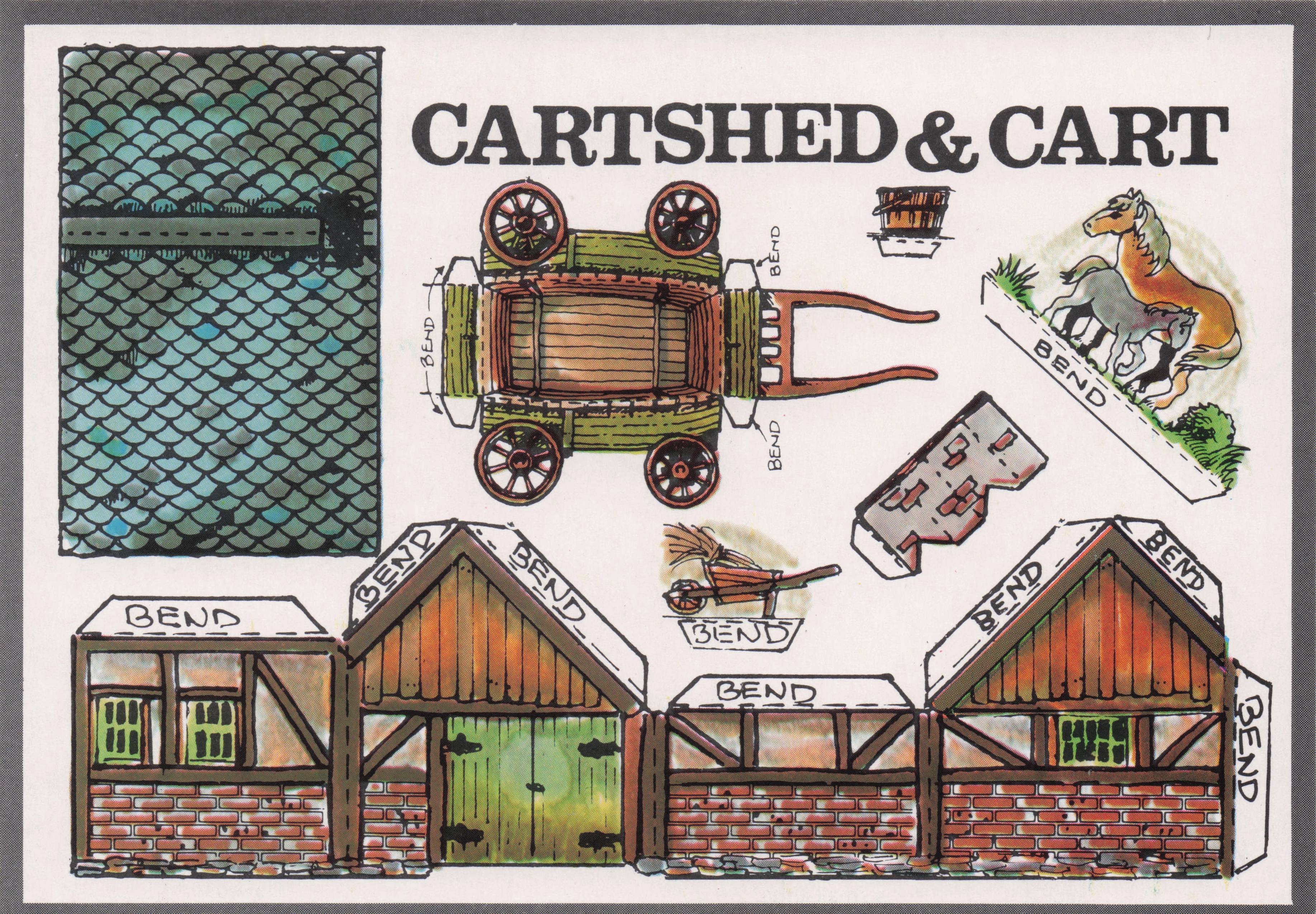 Cartshed & Horse Cart Rare Novelty Vintage Paper Model Construction Postcard