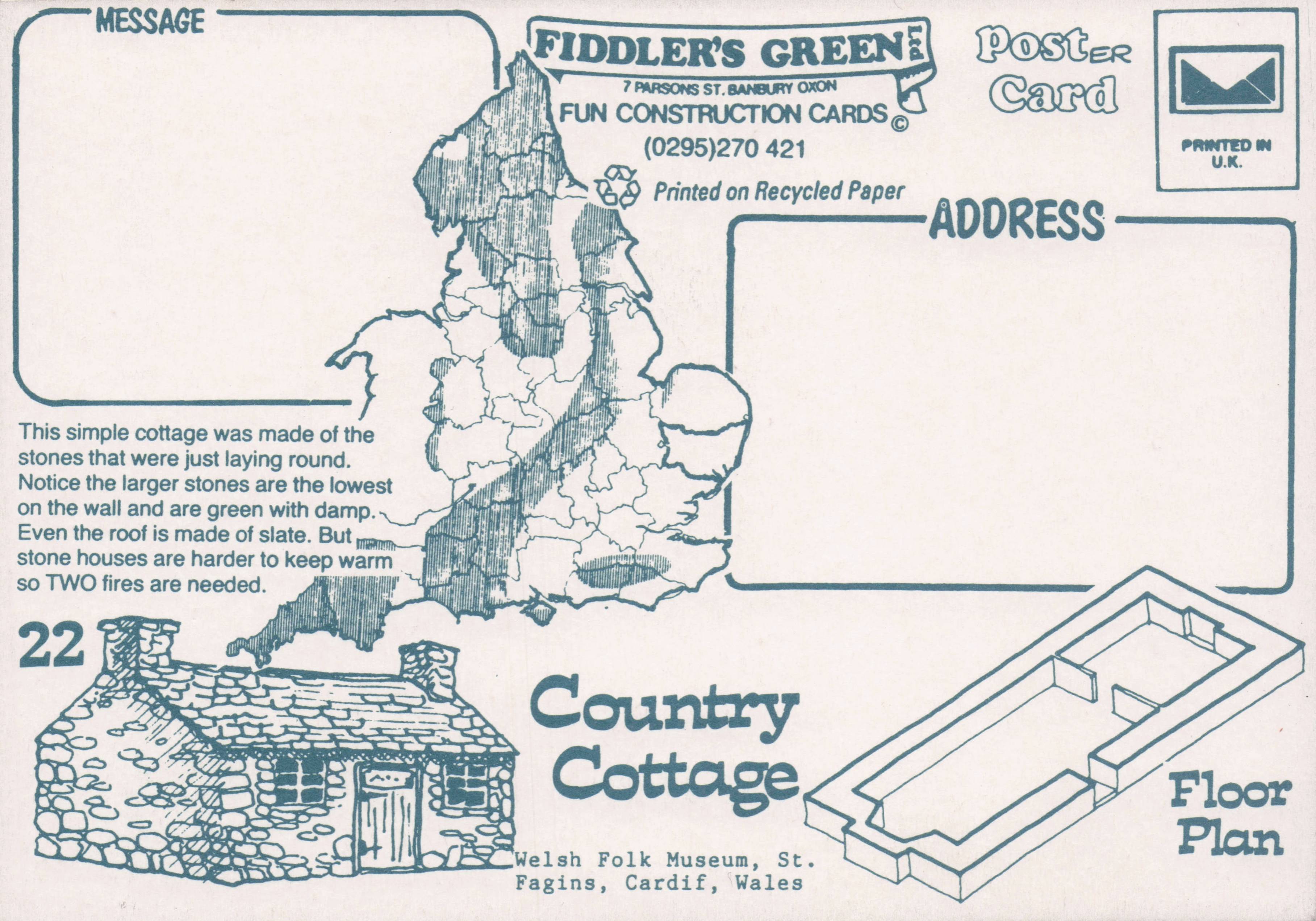 Country Cottage House Rare Novelty Vintage Paper Model Construction Postcard