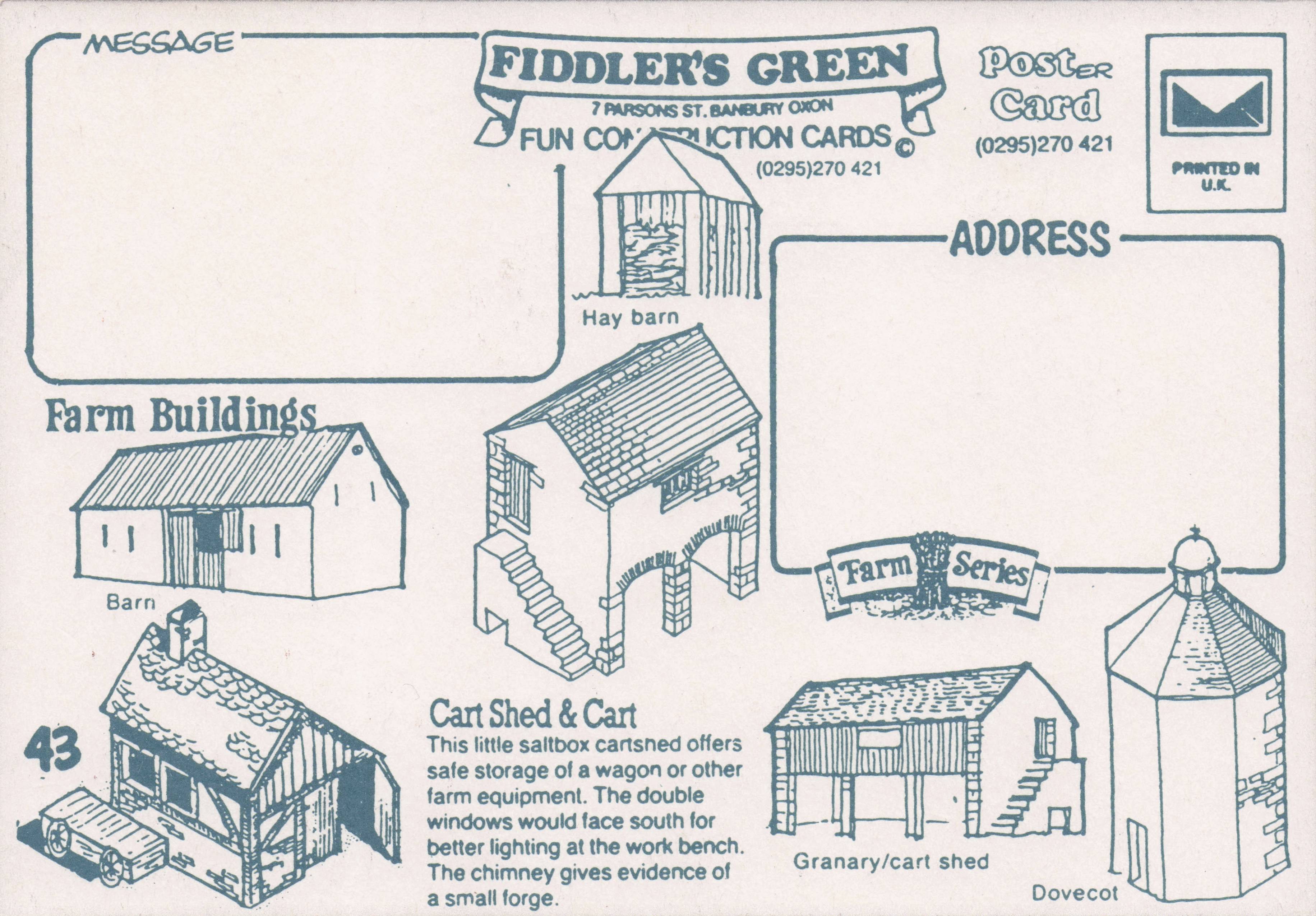 Cartshed & Horse Cart Rare Novelty Vintage Paper Model Construction Postcard