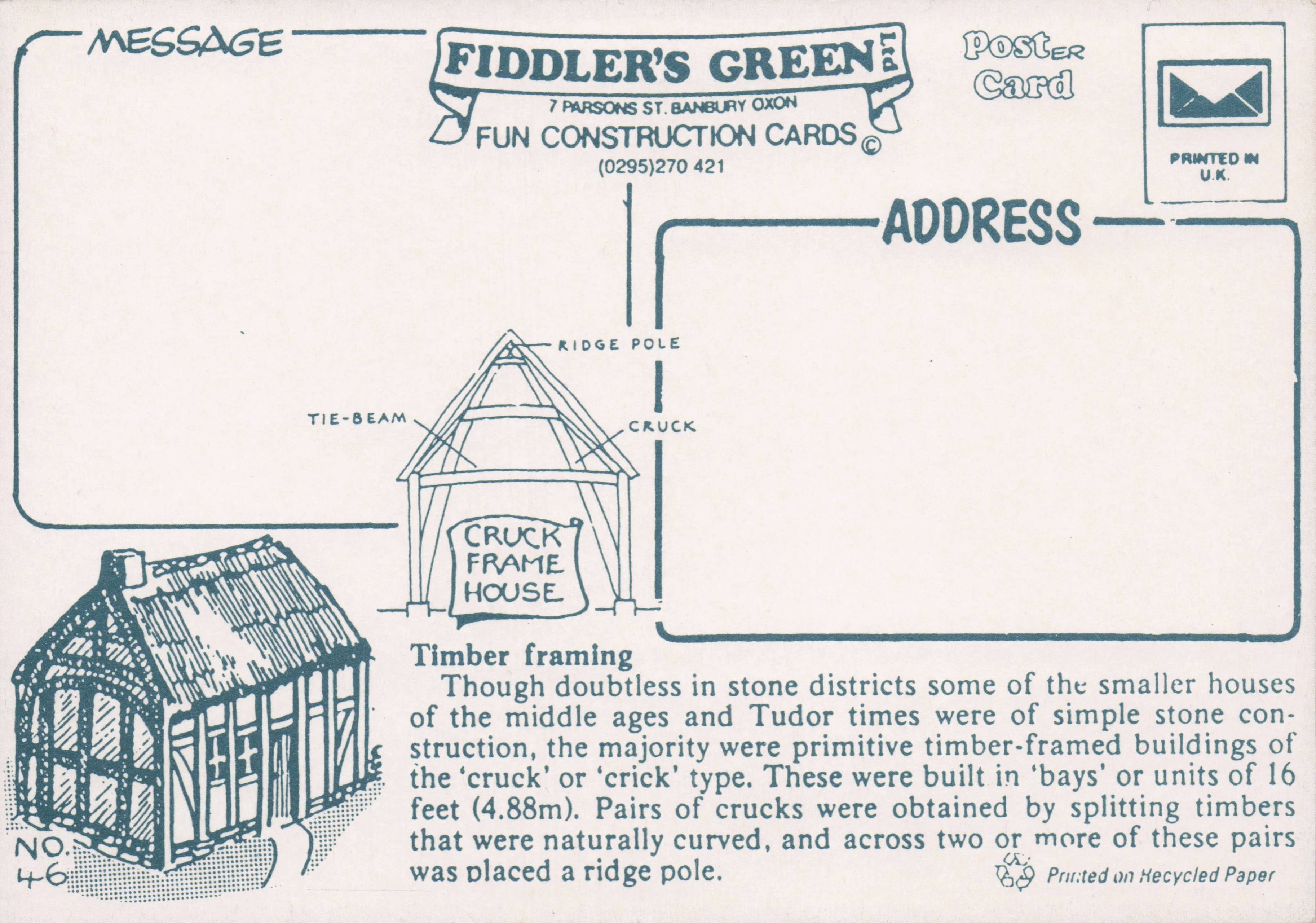 Cruck Framed House Rare Novelty Vintage Paper Model Construction Postcard