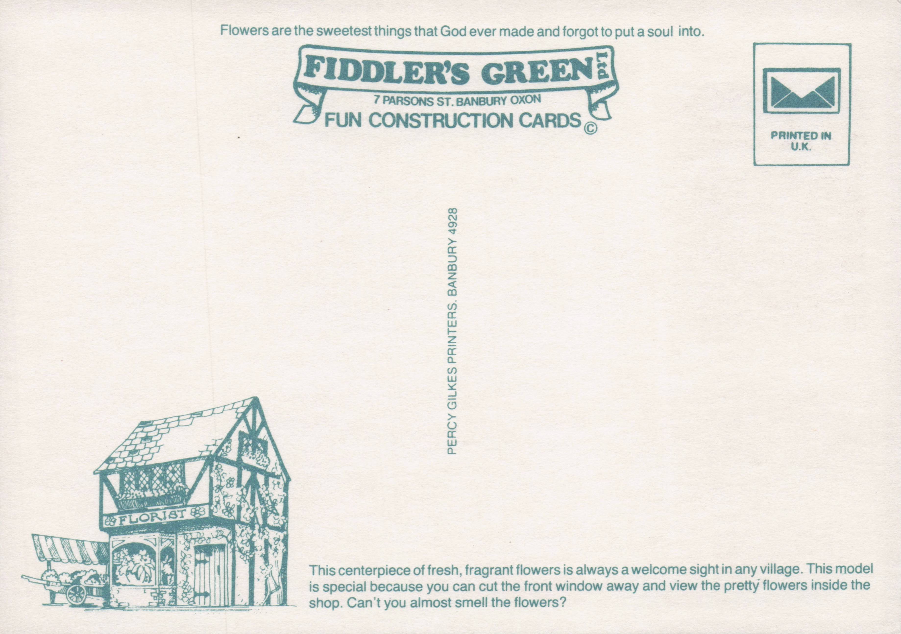 Flower Shop Florists Rare Novelty Vintage Paper Model Construction Postcard