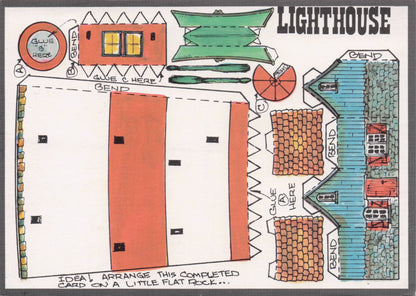 Old Lighthouse Rare Novelty Vintage Paper Model Craft Construction Postcard