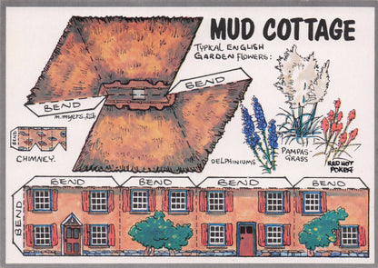 Mud Cottage Rare Novelty Vintage Paper Model Craft Construction Postcard
