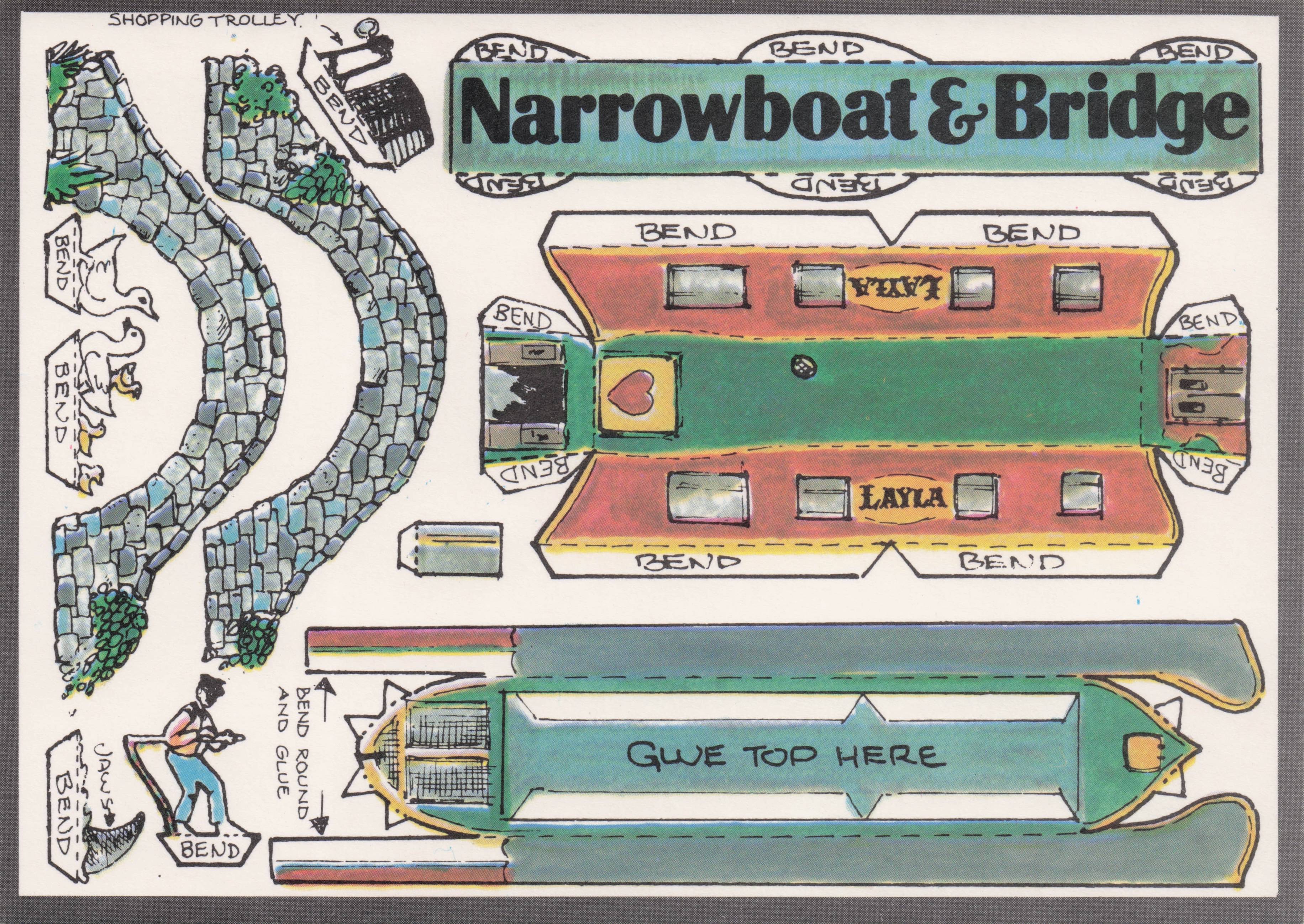 Narrowboat & Bridge Rare Vintage Paper Model Craft Construction Postcard