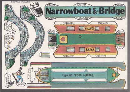 Narrowboat & Bridge Rare Vintage Paper Model Craft Construction Postcard