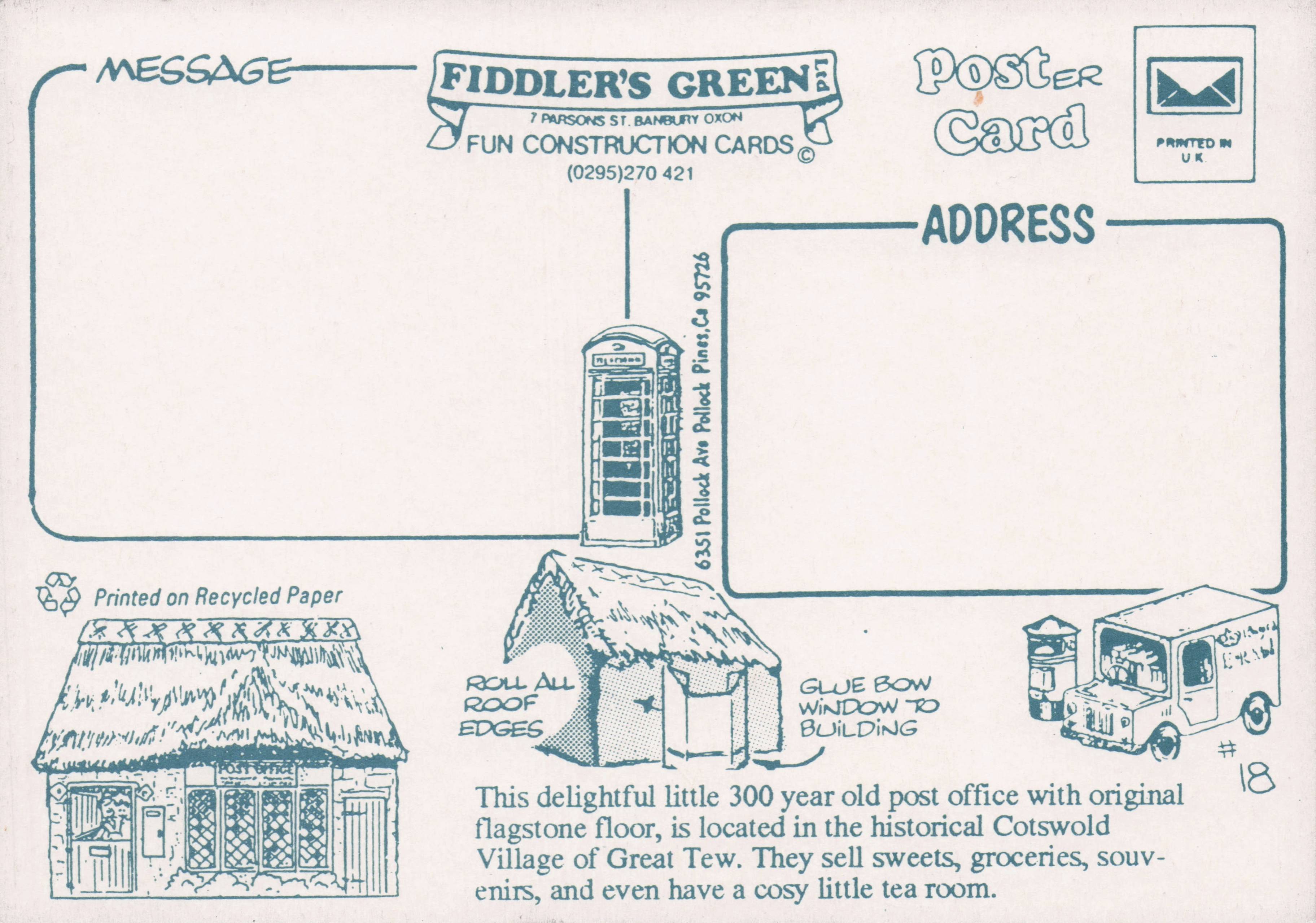 Post Office Phone Box Pillar Van Transport Novelty Paper Model Crafts Postcard