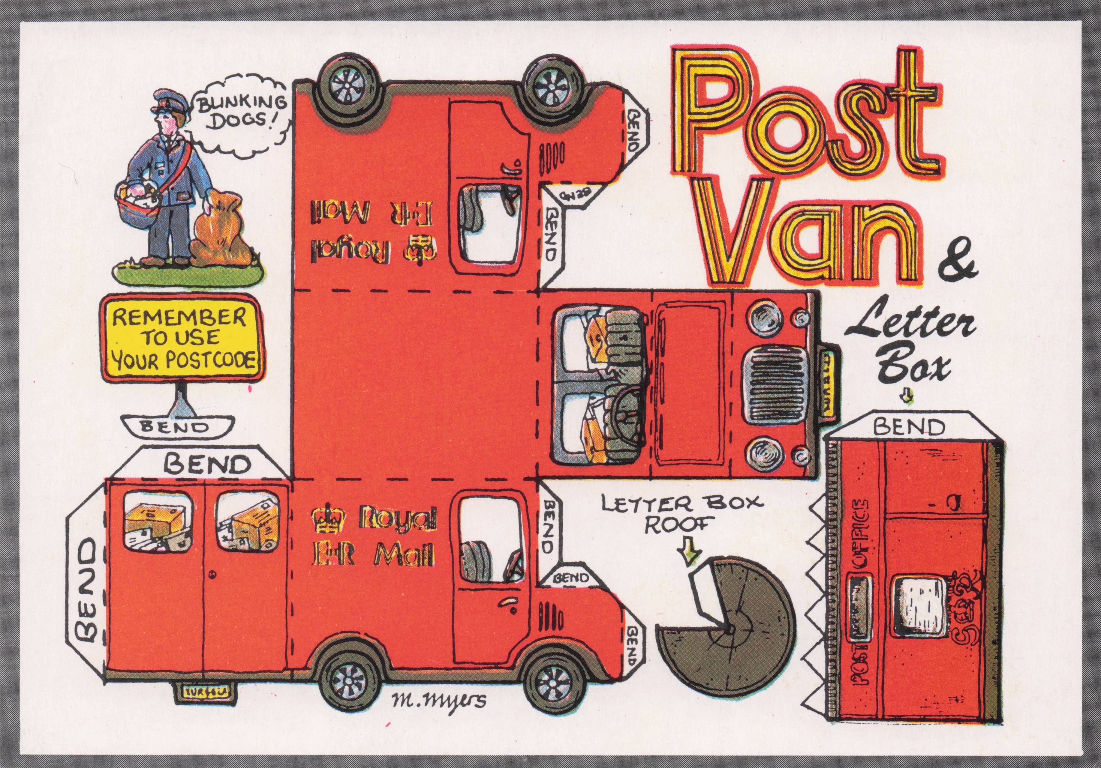 Royal Mail Post Van & Letter Pillar Box Rare Vintage Crafts Paper Model Postcard