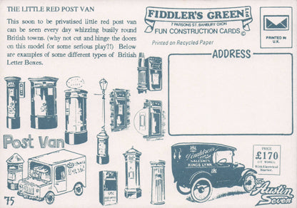 Royal Mail Post Van & Letter Pillar Box Rare Vintage Crafts Paper Model Postcard