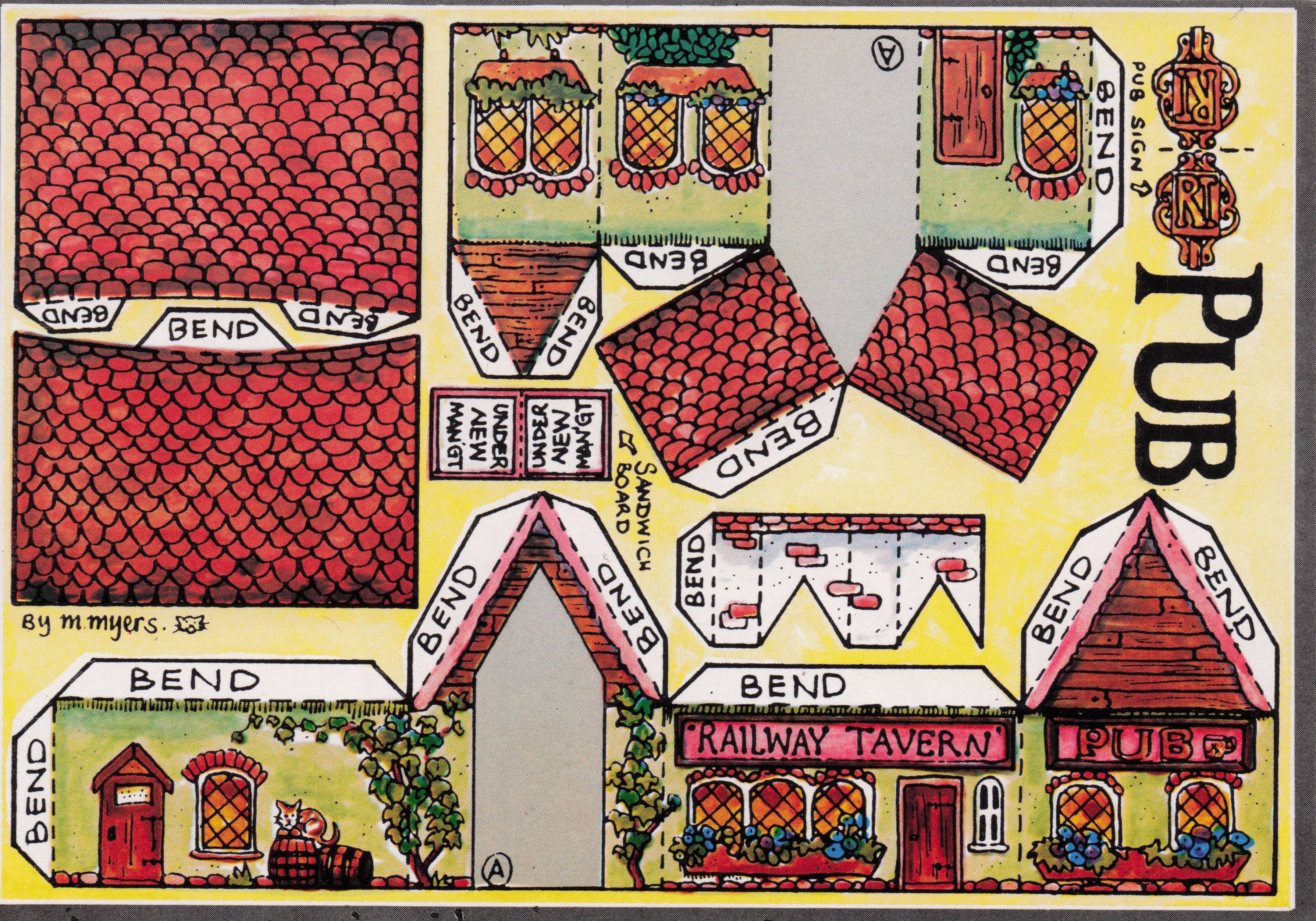 Pub Railway Tavern Inn Rare Novelty Vintage Paper Model Construction Postcard