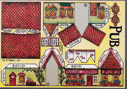 Pub Railway Tavern Inn Rare Novelty Vintage Paper Model Construction Postcard