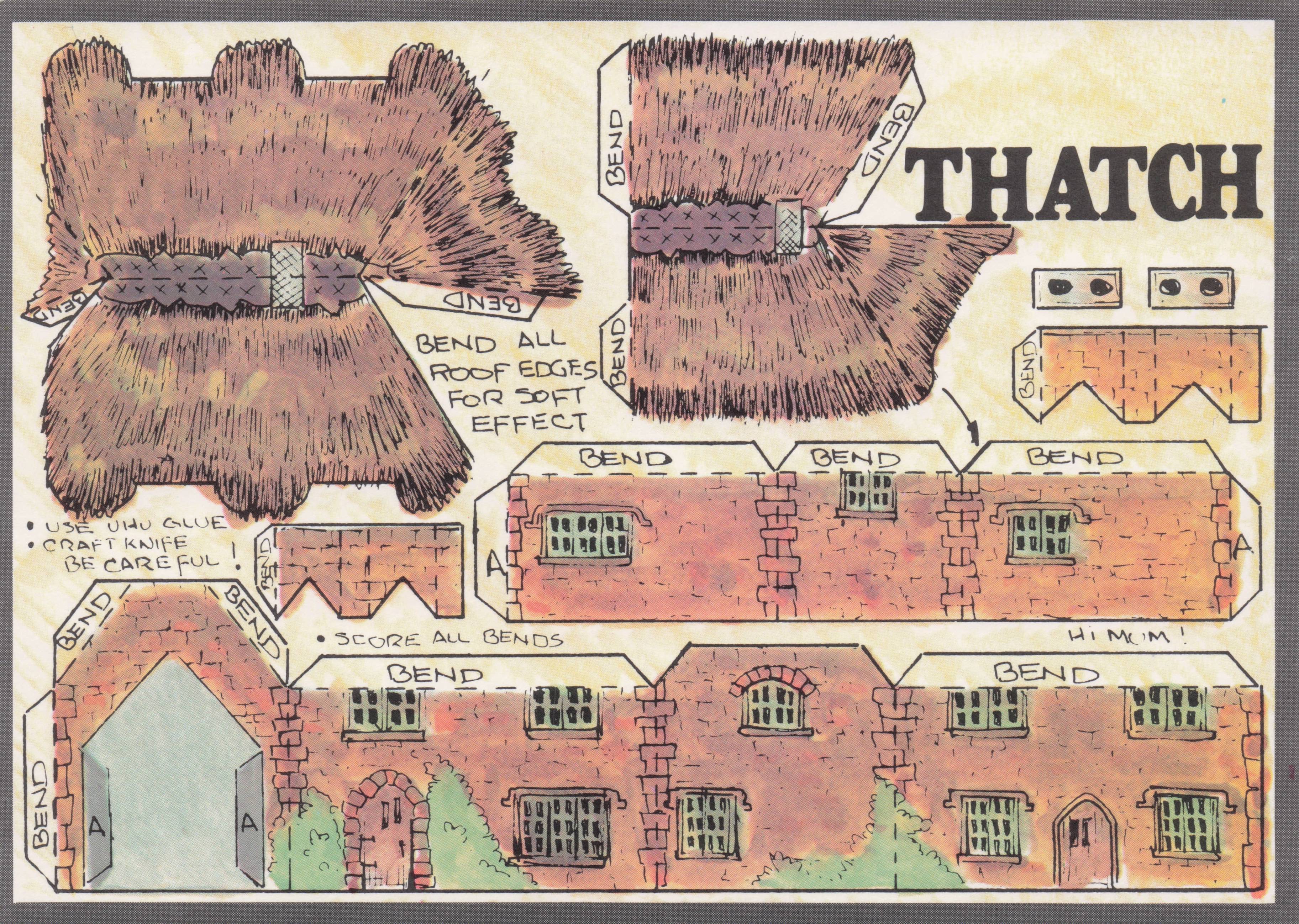 Old Thatched Roof House Craft Thatching Rare Vintage Paper Model Postcard