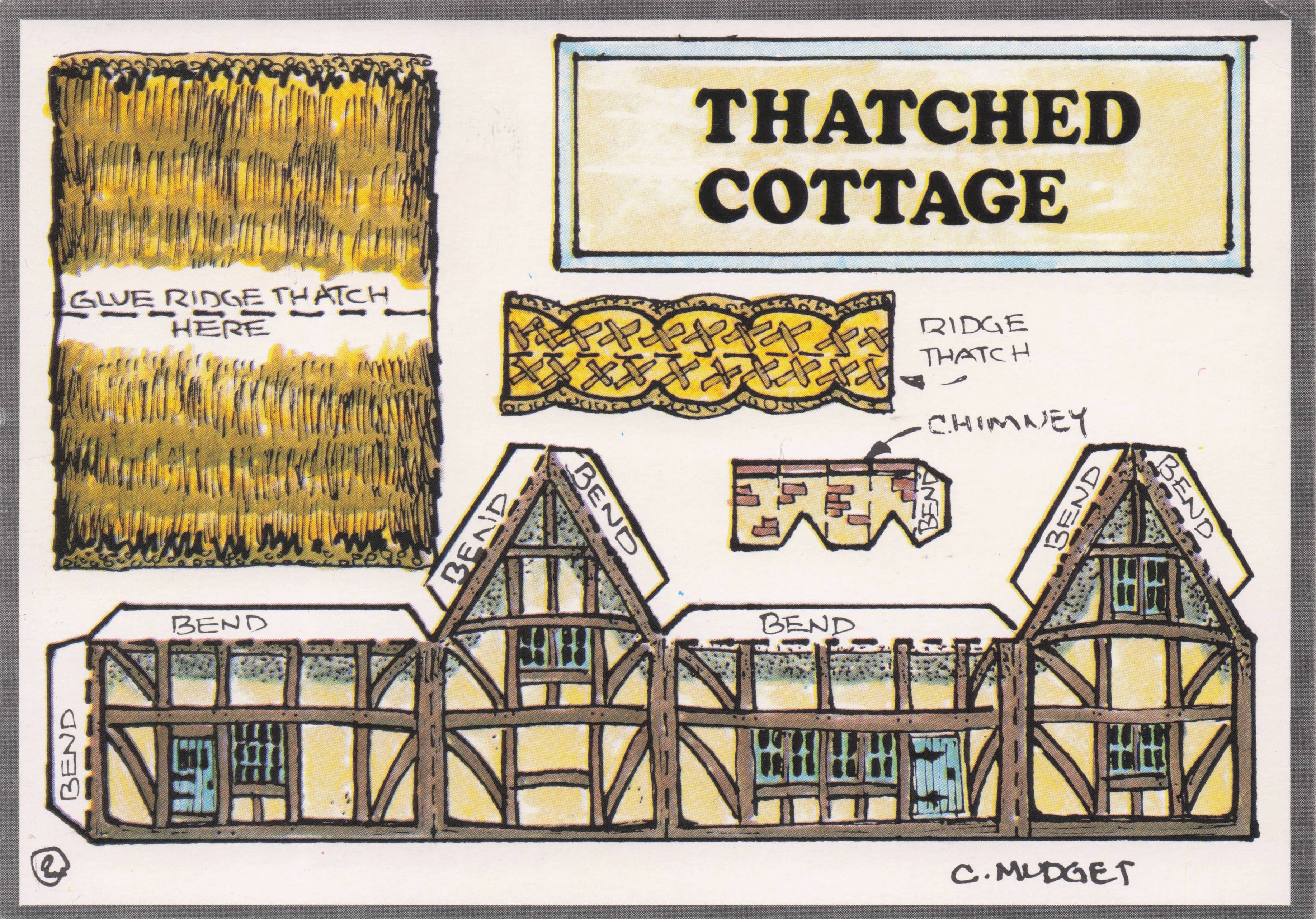 Old Thatched Cottage Roof Thatching Rare Paper Model Construction Postcard