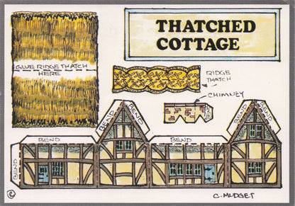 Old Thatched Cottage Roof Thatching Rare Paper Model Construction Postcard
