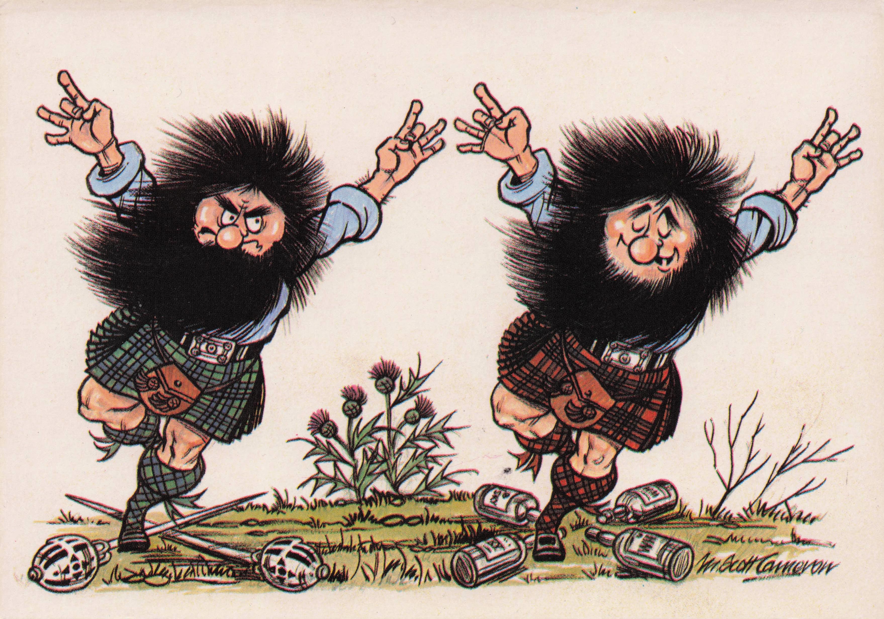 Scottish Highland Fling Dance Mad Dancer On Bottles Of Whisky Comic Postcard