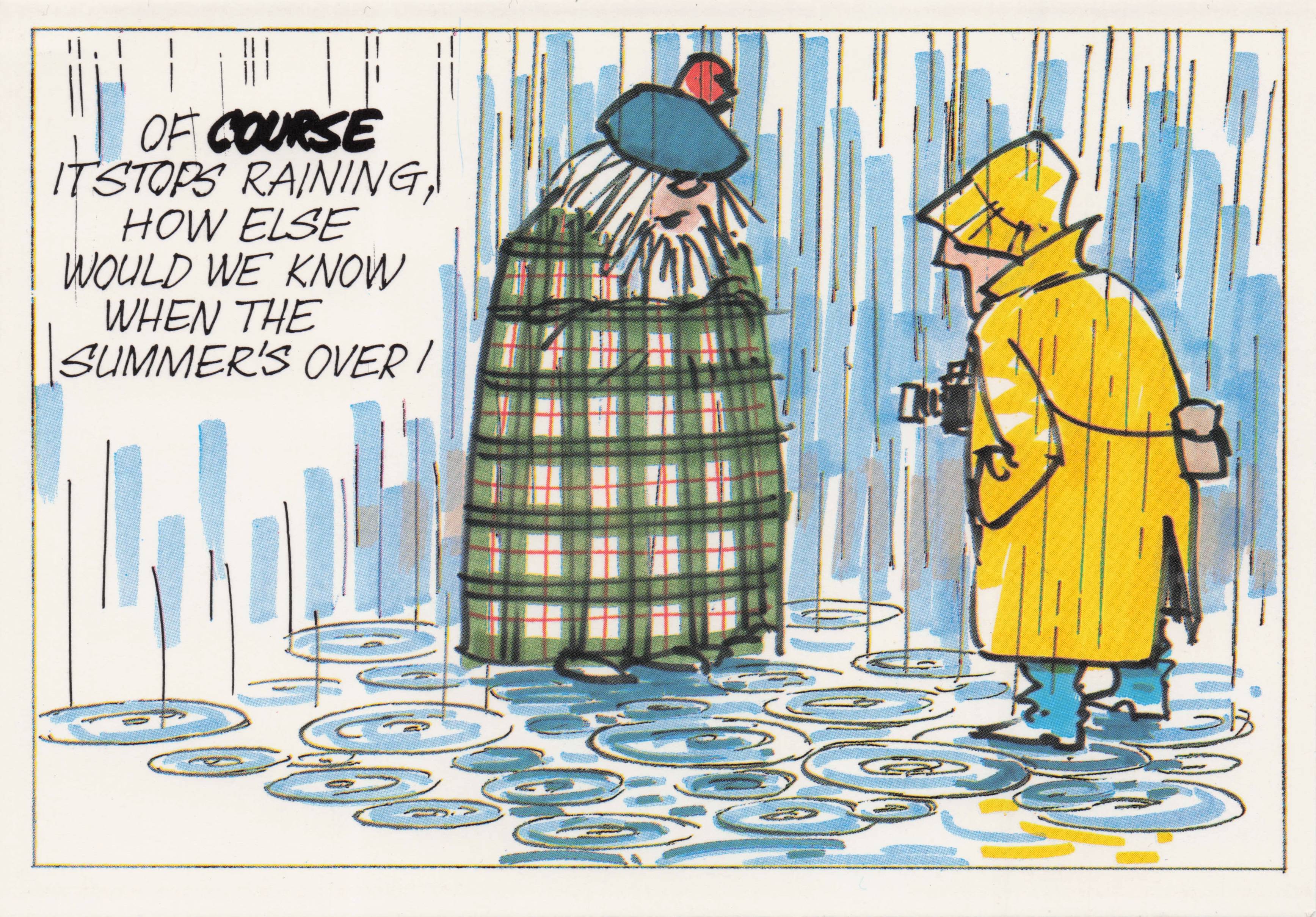 Scotsman Giant Kilt Coat Scottish Disaster Rain Weather Edinburgh Comic Postcard