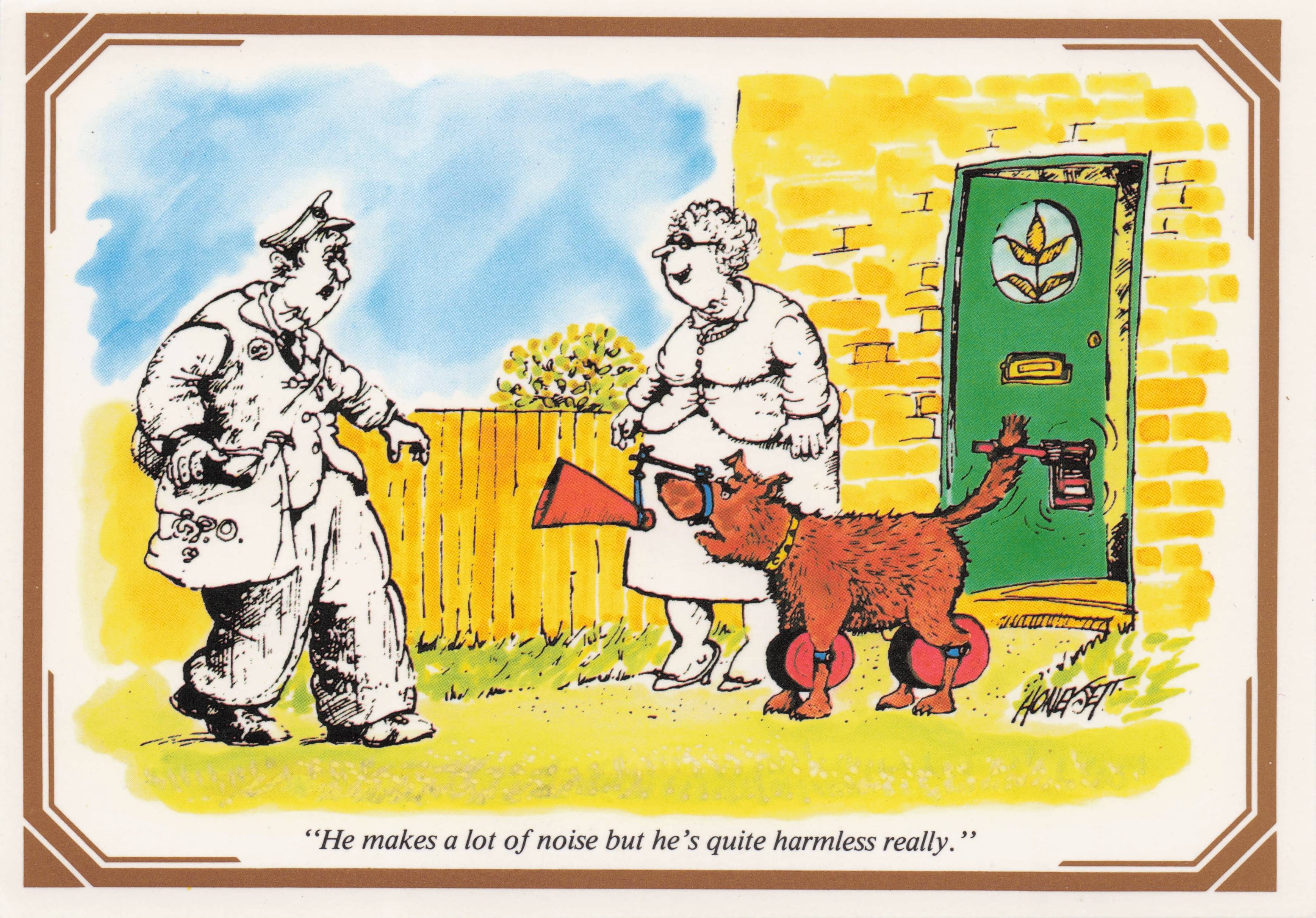 Royal Mail Postman On The Buses Lookalike Disaster Angry Dog Comic Postcard