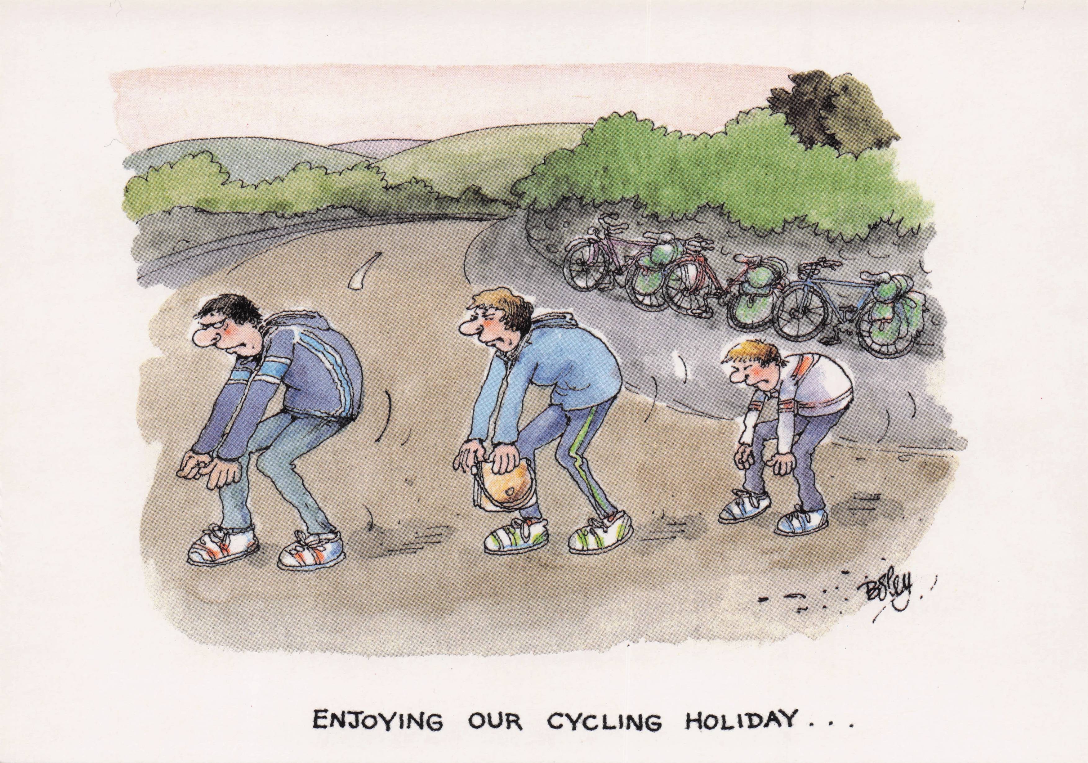 Cycling Disaster Holiday Broken Down Transport Bicycles Comic Humour Postcard