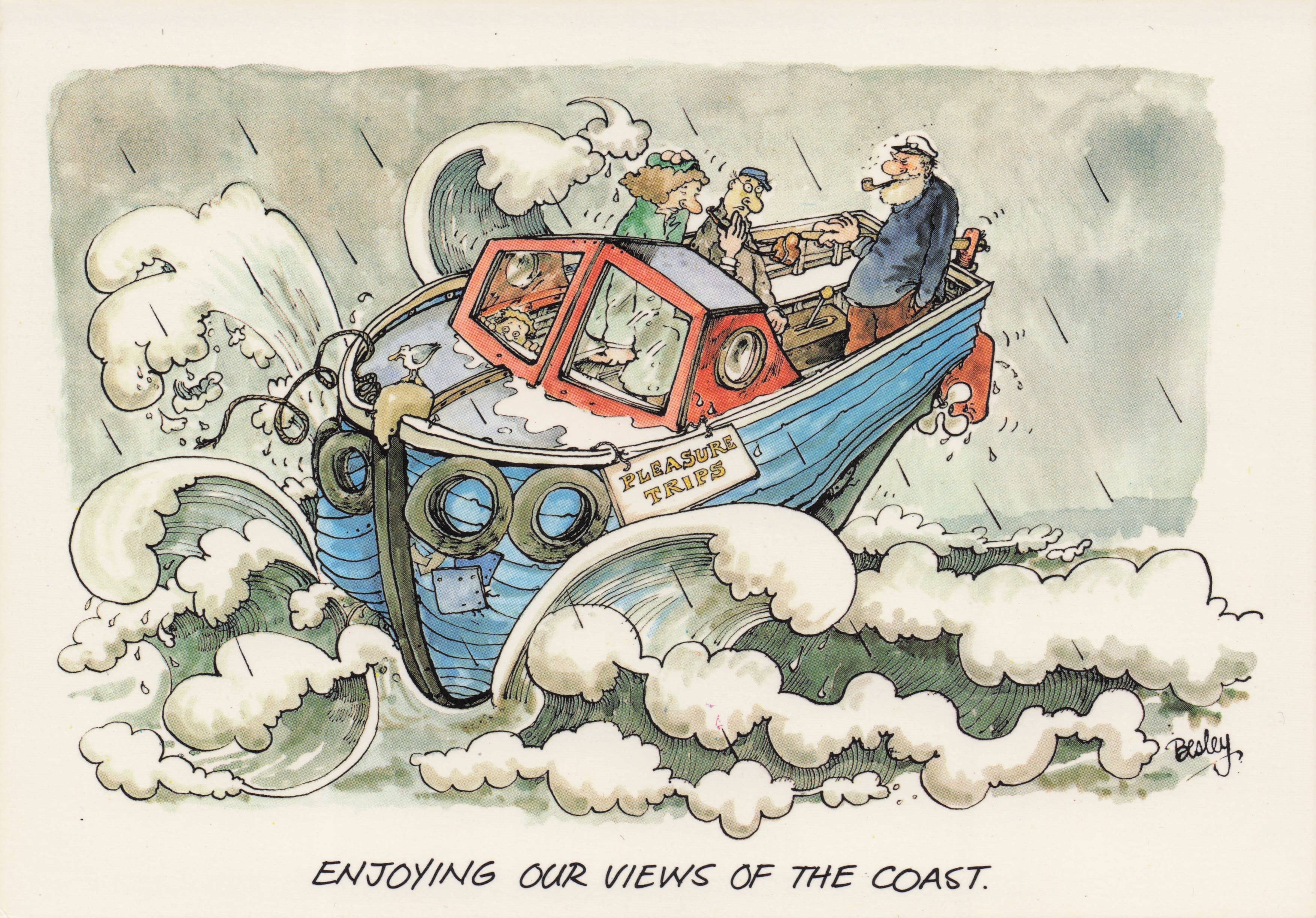 Disaster Boat Sea Pipe Smoking Sailor Sailing Trips Ship Sinking Comic Postcard