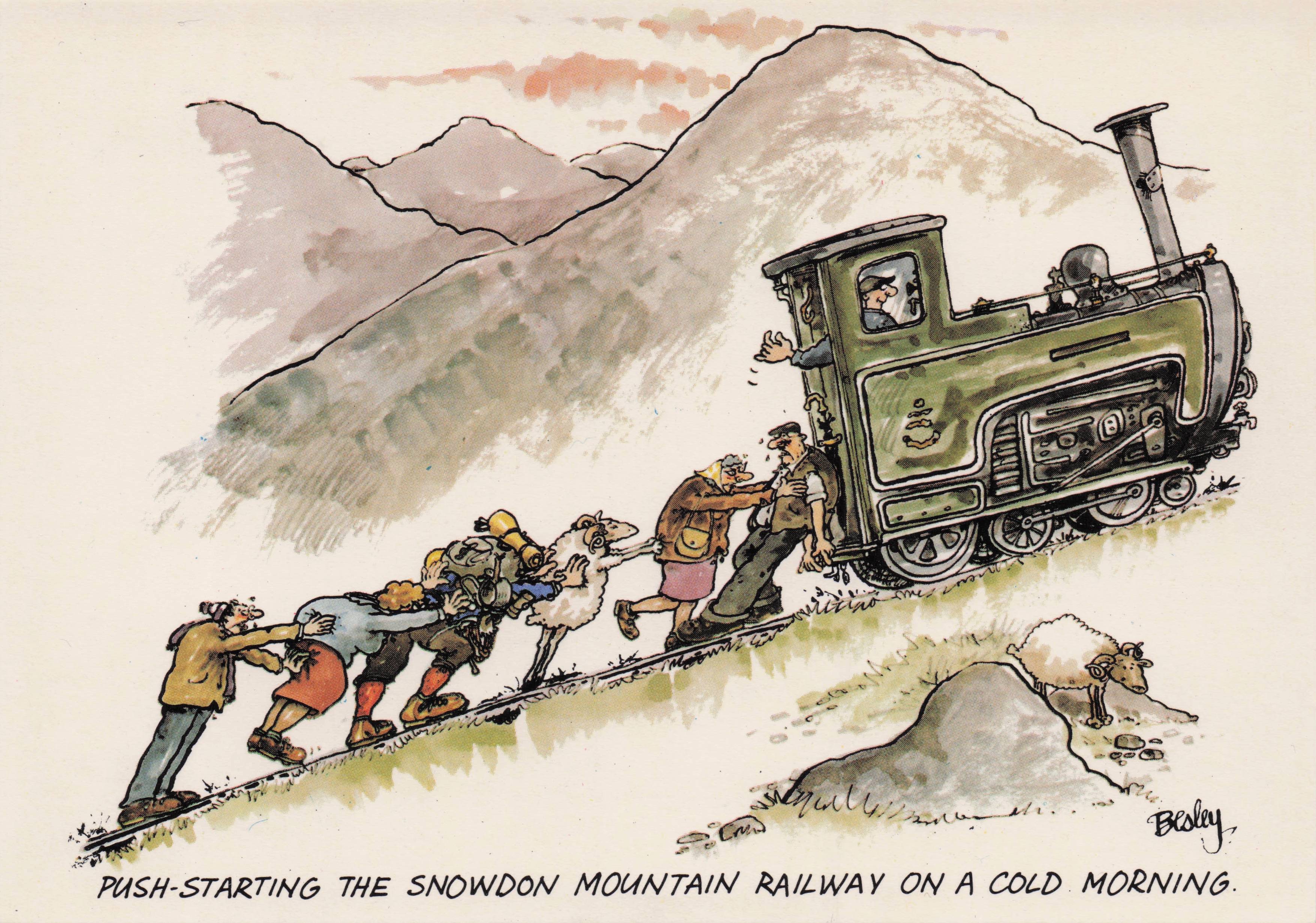 Snowdon Railway Train Disaster Mountain Breakdown Welsh Comic Postcard