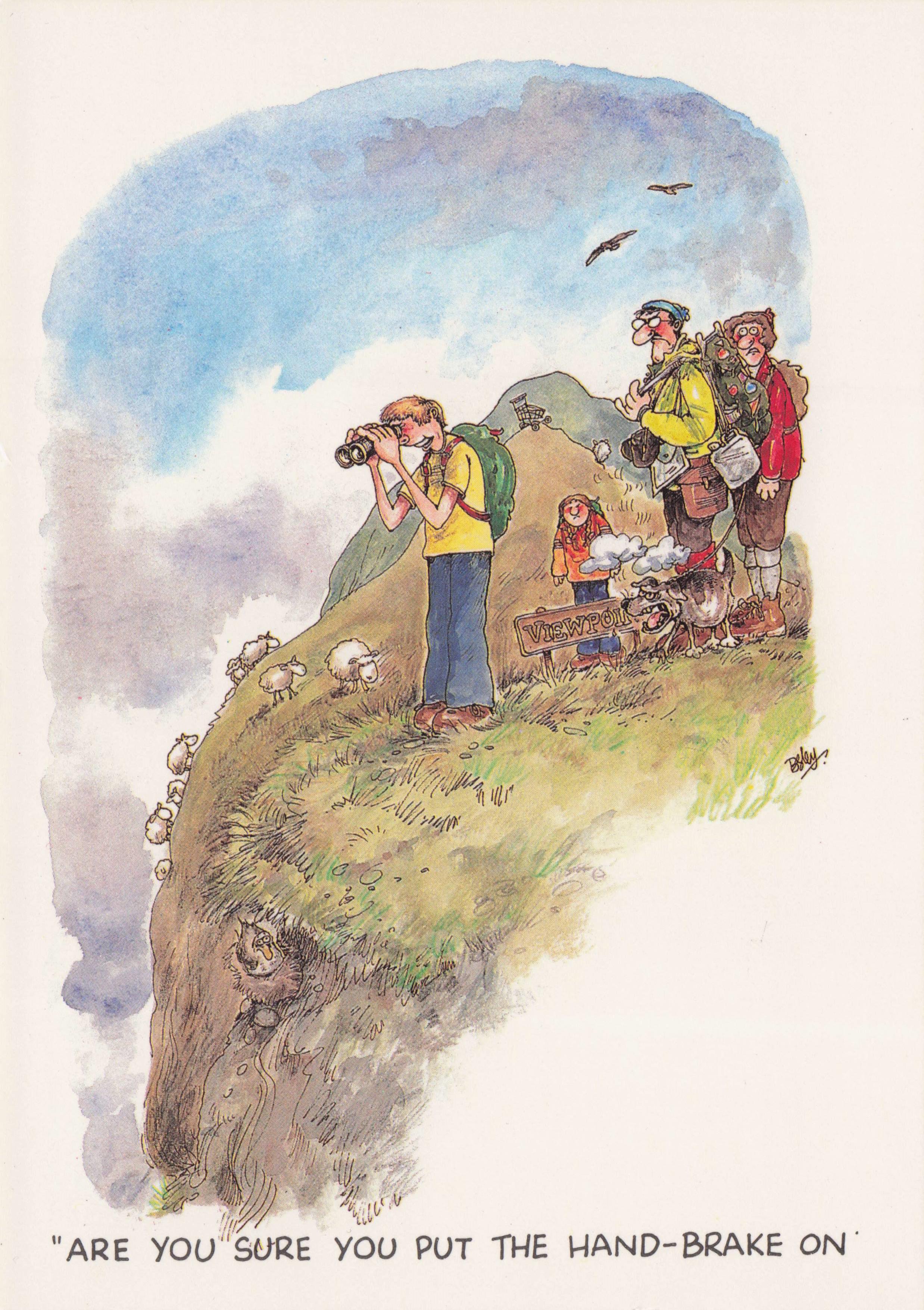 Tourist Clumsy Mountain Climbing Cliff Edge Binoculars Holiday Comic Postcard