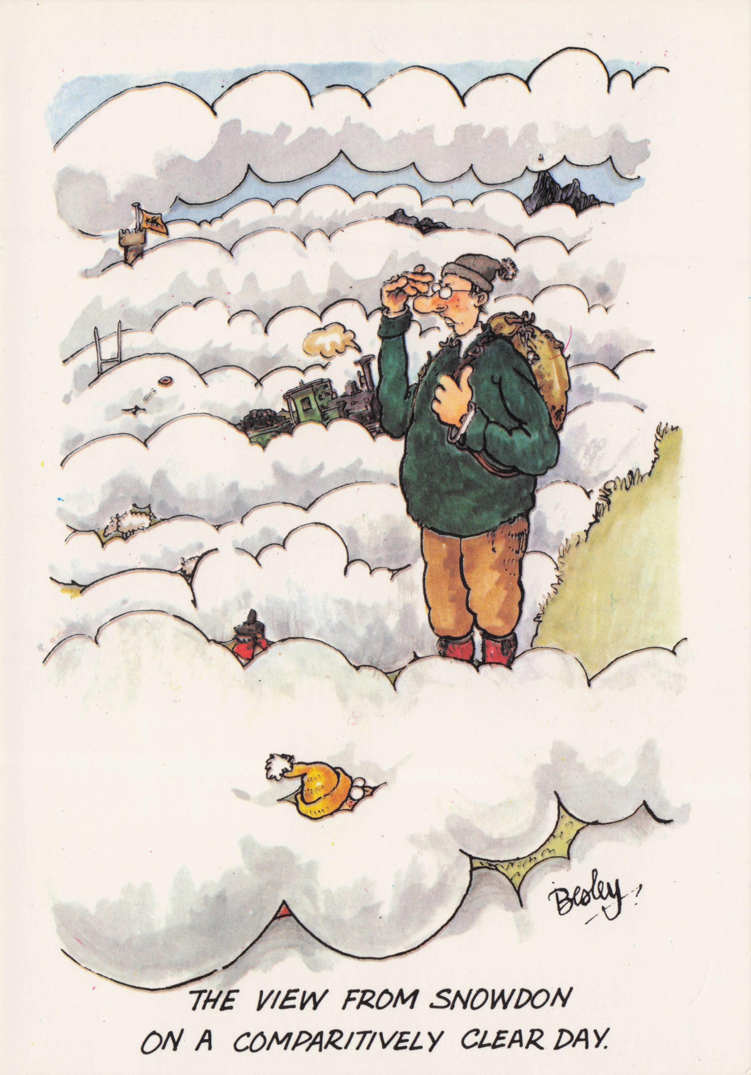 Snowdon Tourist View From Clouds Mist Disaster Holiday Comic Welsh Postcard