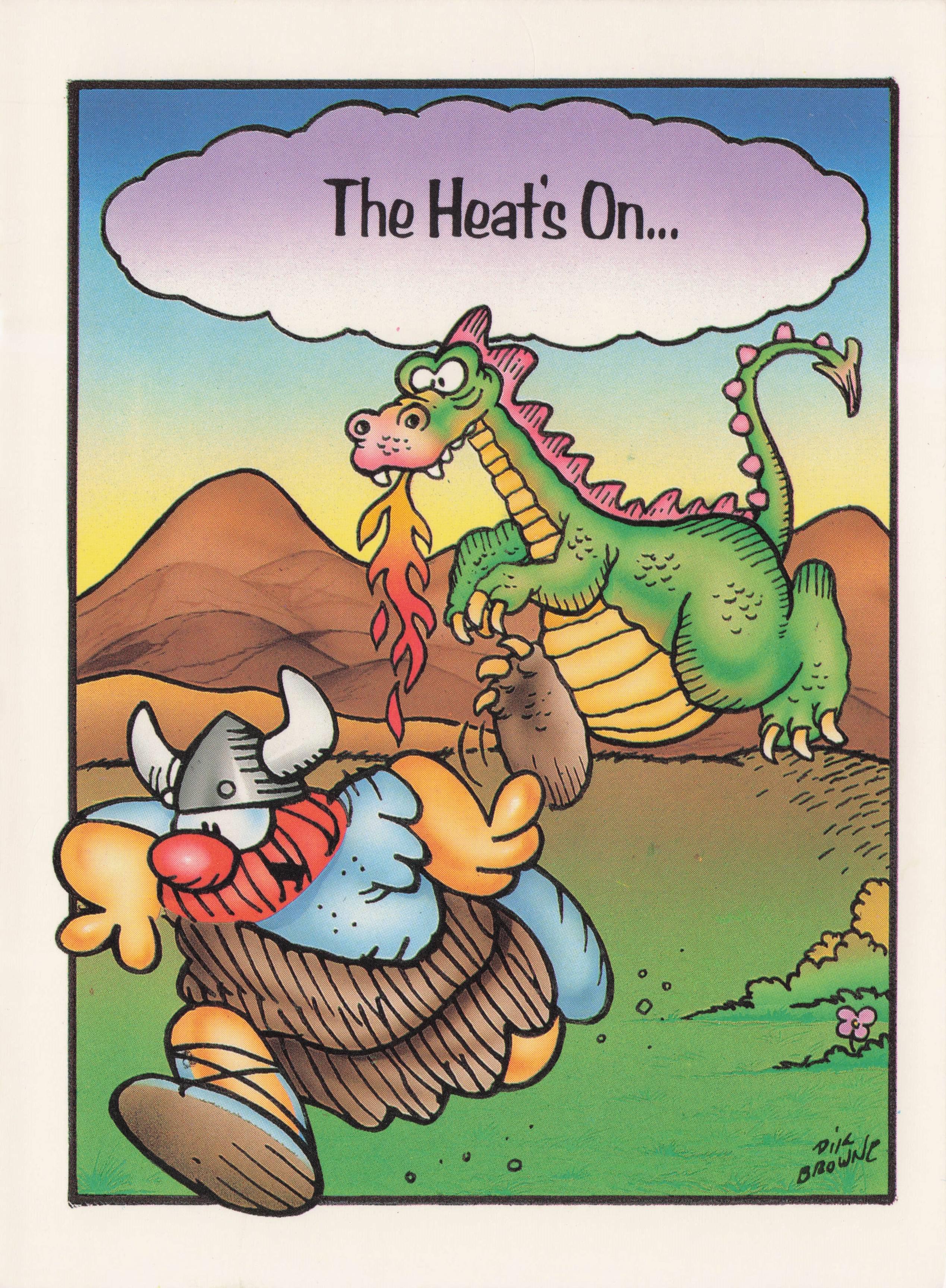 Viking Warrior Old Helmet & Green Welsh Dragon The Heats On Comic Postcard