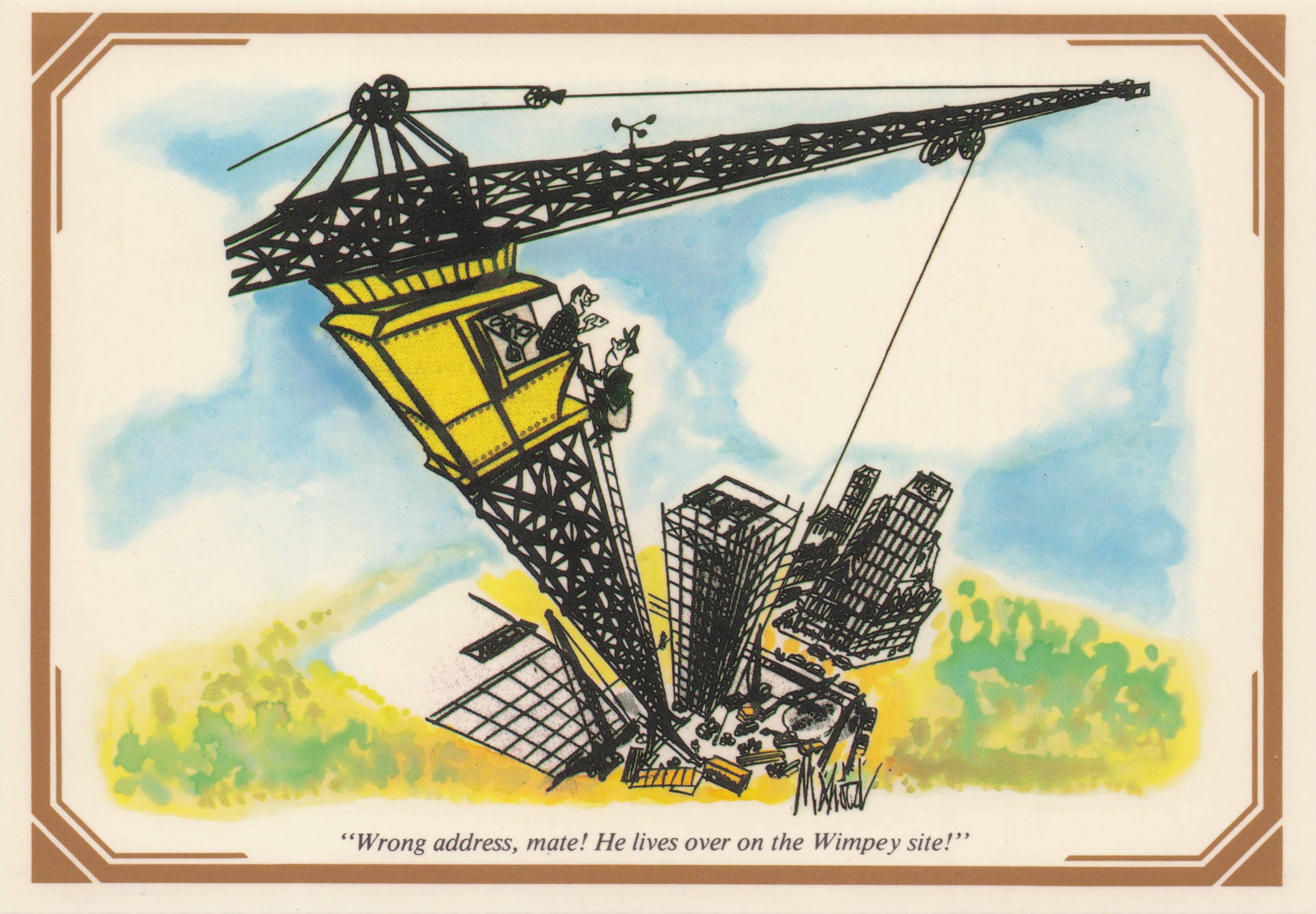 Royal Mail Wimpey Crane Construction Vertigo Disaster Comnic Postcard