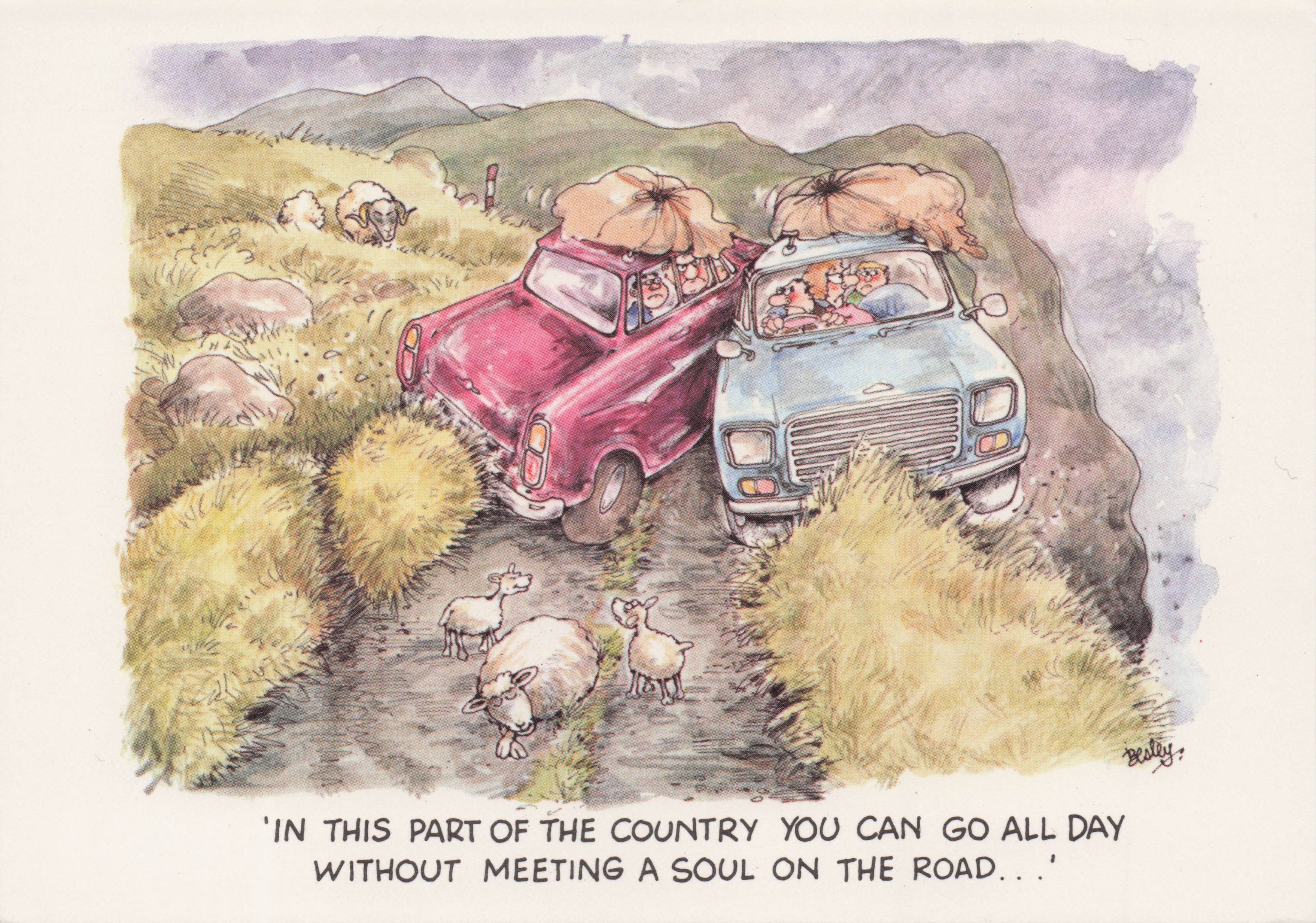 Country Car Breakdown Disaster Holiday Farm Lanes Comic Postcard