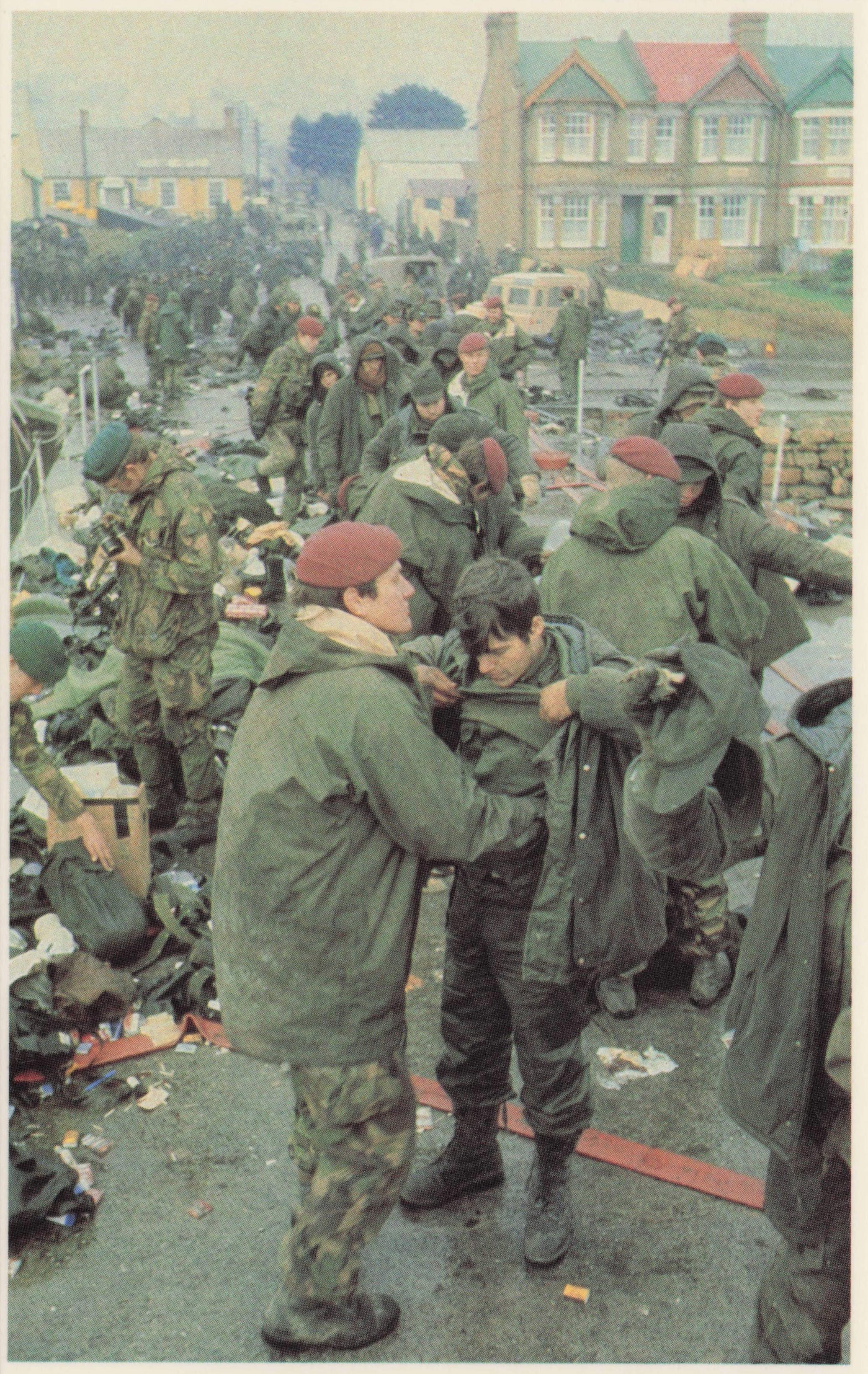 Falklands War POW Captured Prisoners Frisked By British Troops Military Postcard