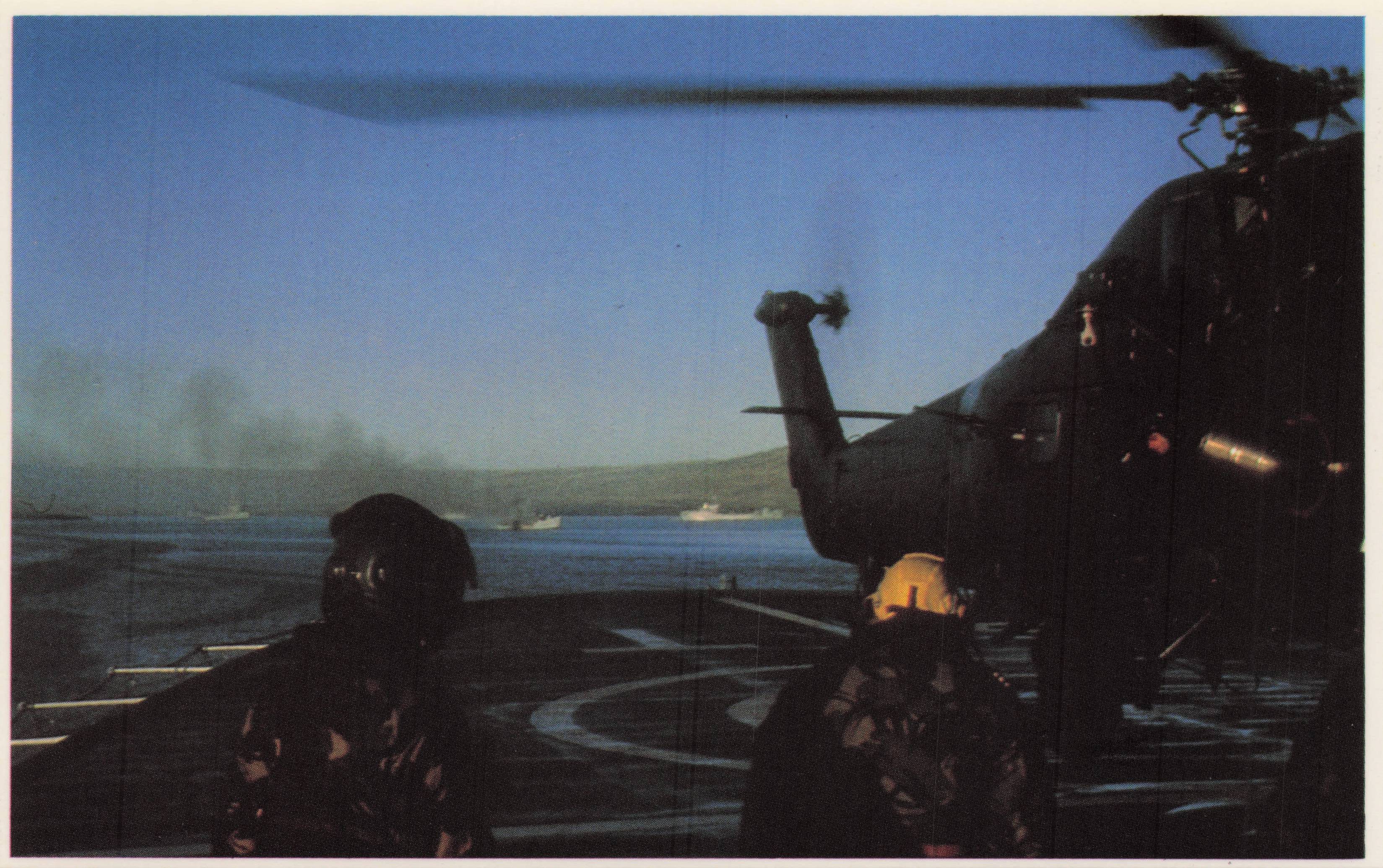 Falklands War HMS Antelope Ship Hit Air Helicopter Rescue Military Postcard