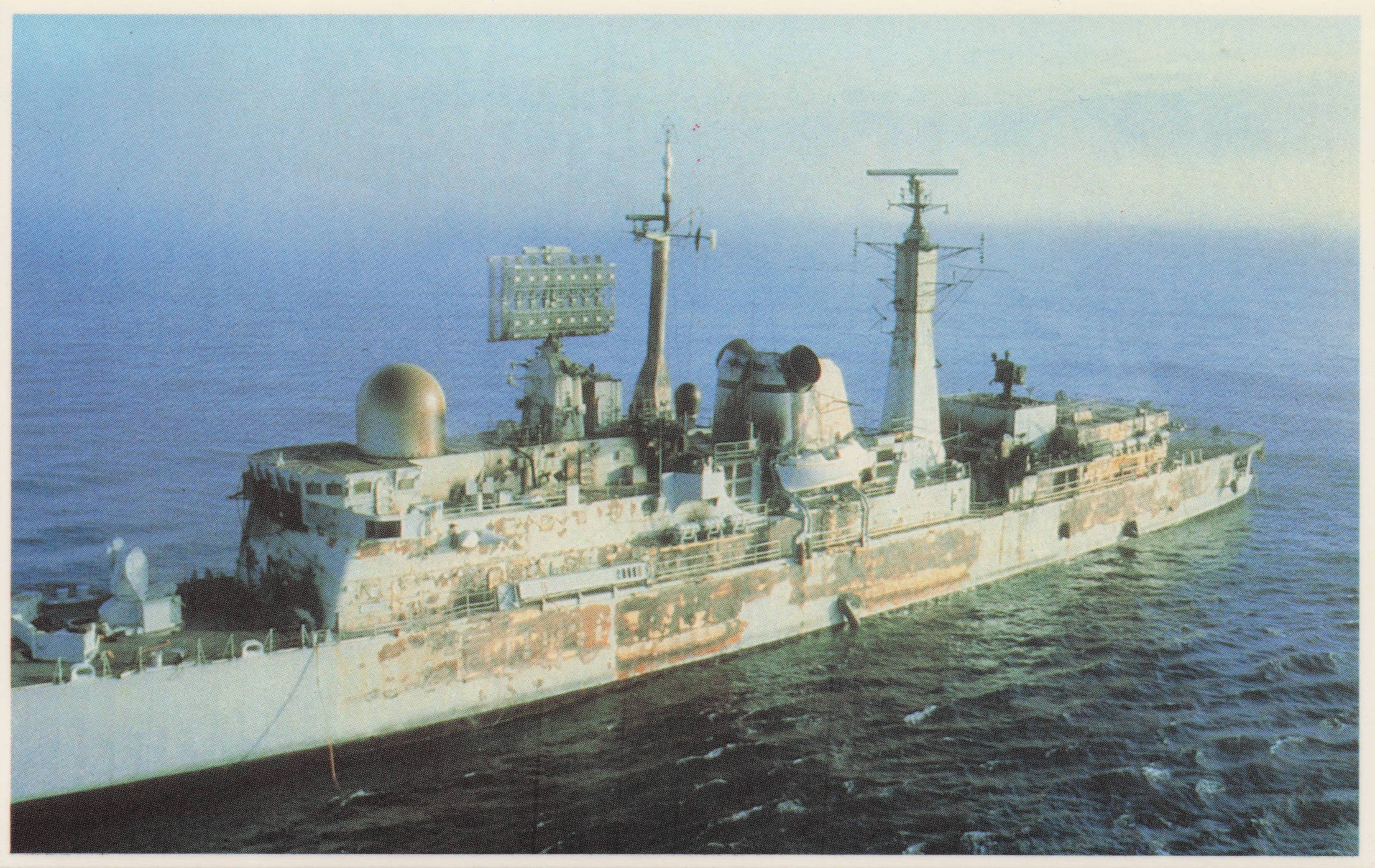 Falklands War HMS Sheffield Missile Destroyer Ship Royal Navy Military Postcard