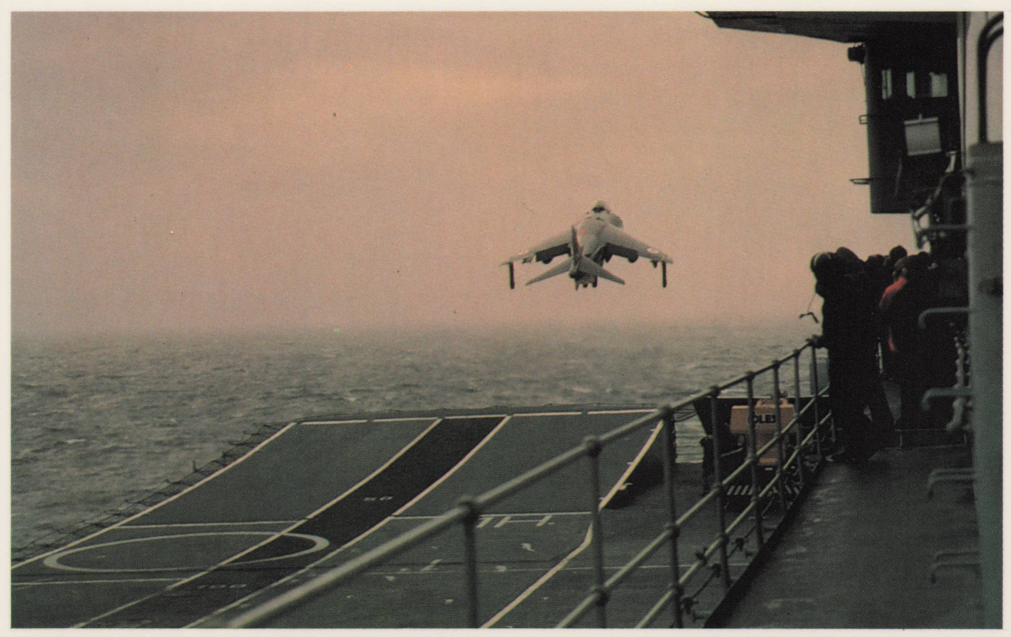 Falklands War Sea Harrier Rises Flight Deck Aircraft Carrier Navy Military Postcard