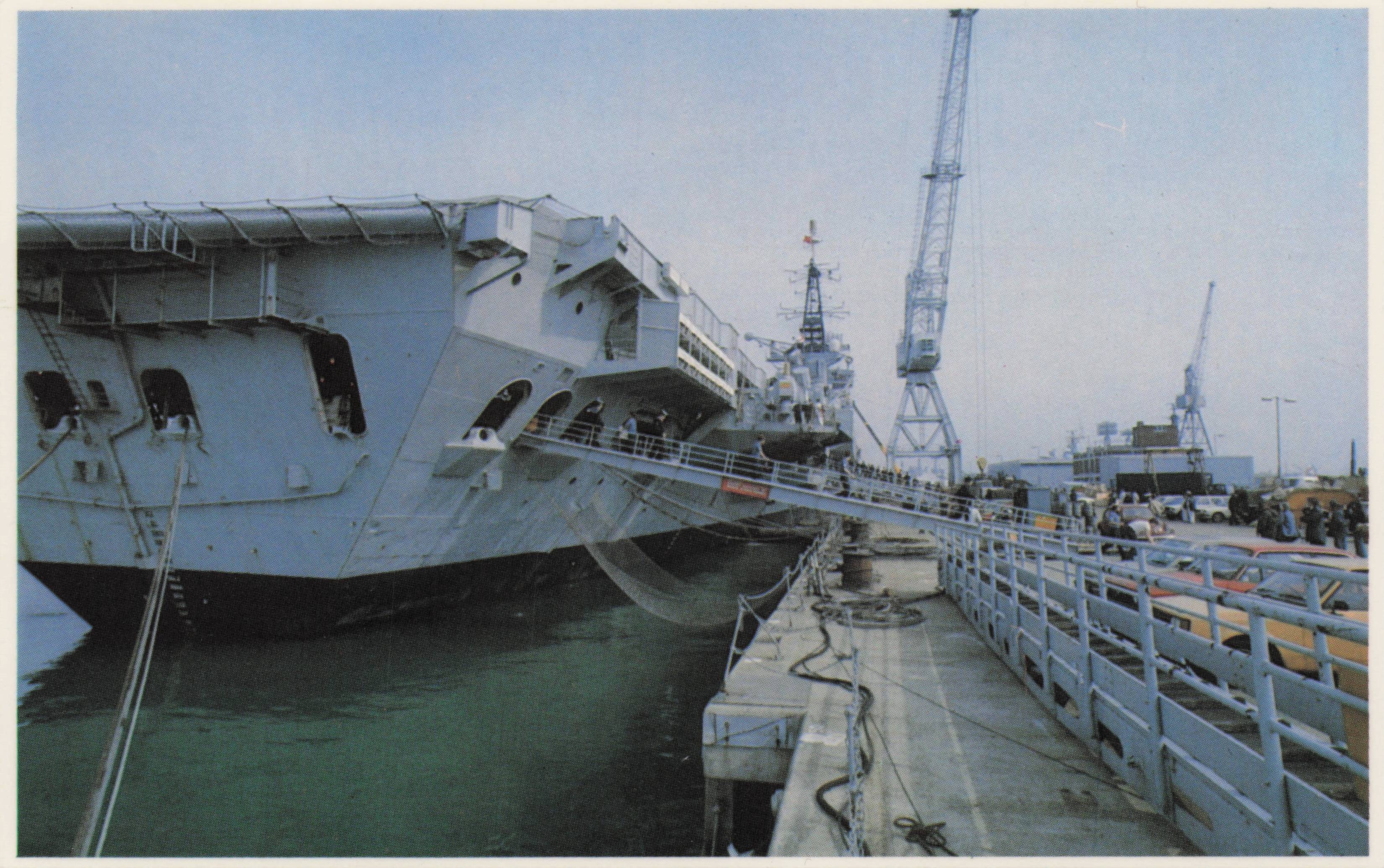 Falklands War HMS Hermes at Portsmouth Dockyard Fleet Carrier Navy Military Postcard