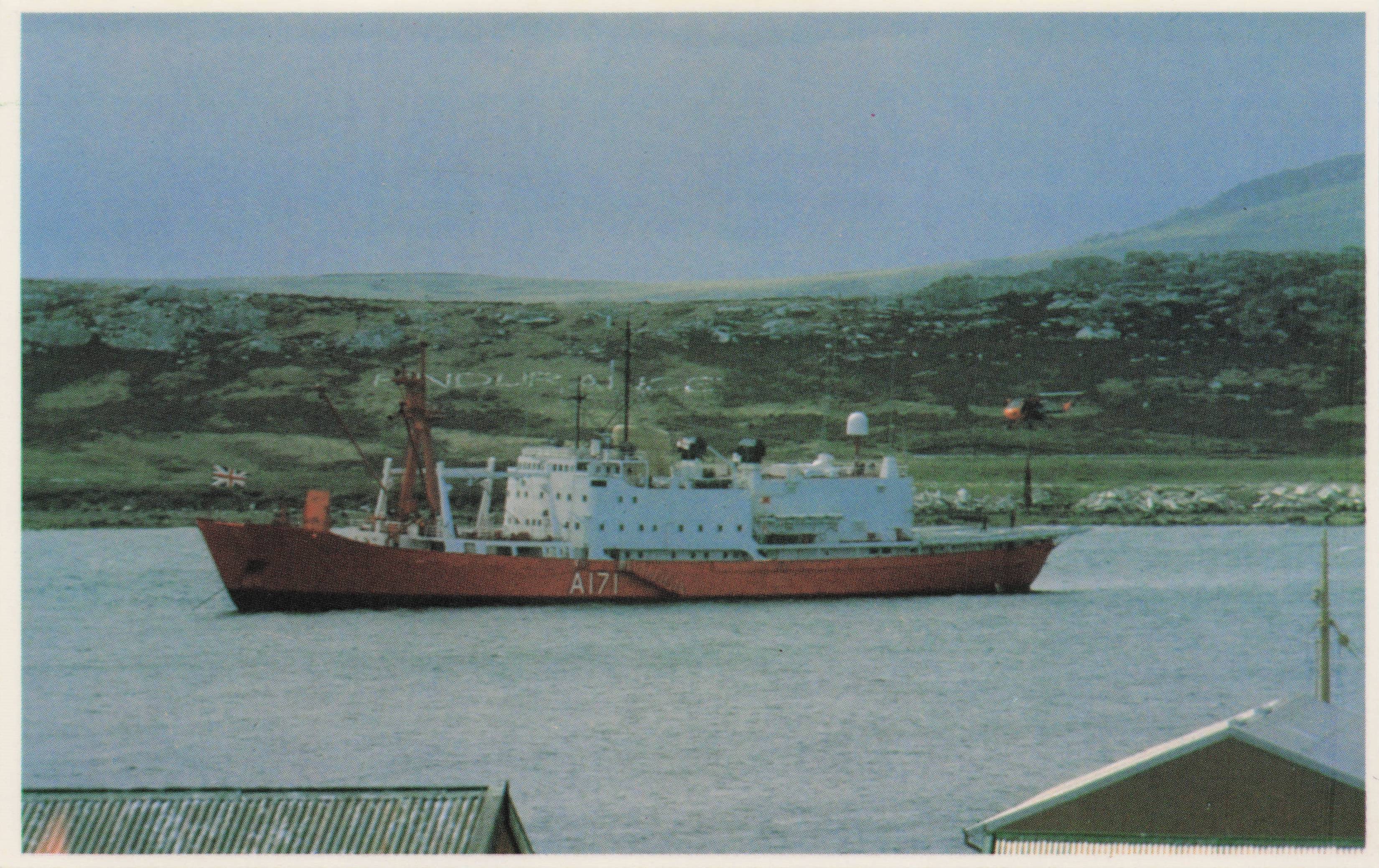 Falklands War Port Stanley with HMS Endurance Navy Ice Patrol Ship Military Postcard