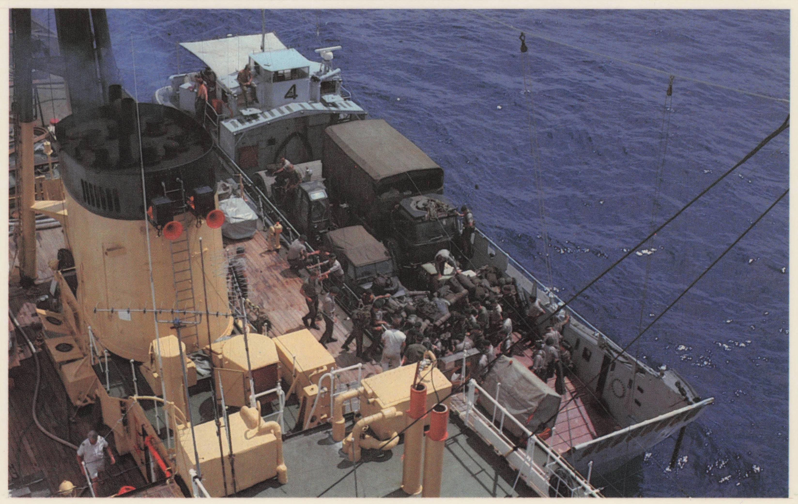 Falklands War Loading Vehicles Ship Military Transport Fleet Logistics Postcard