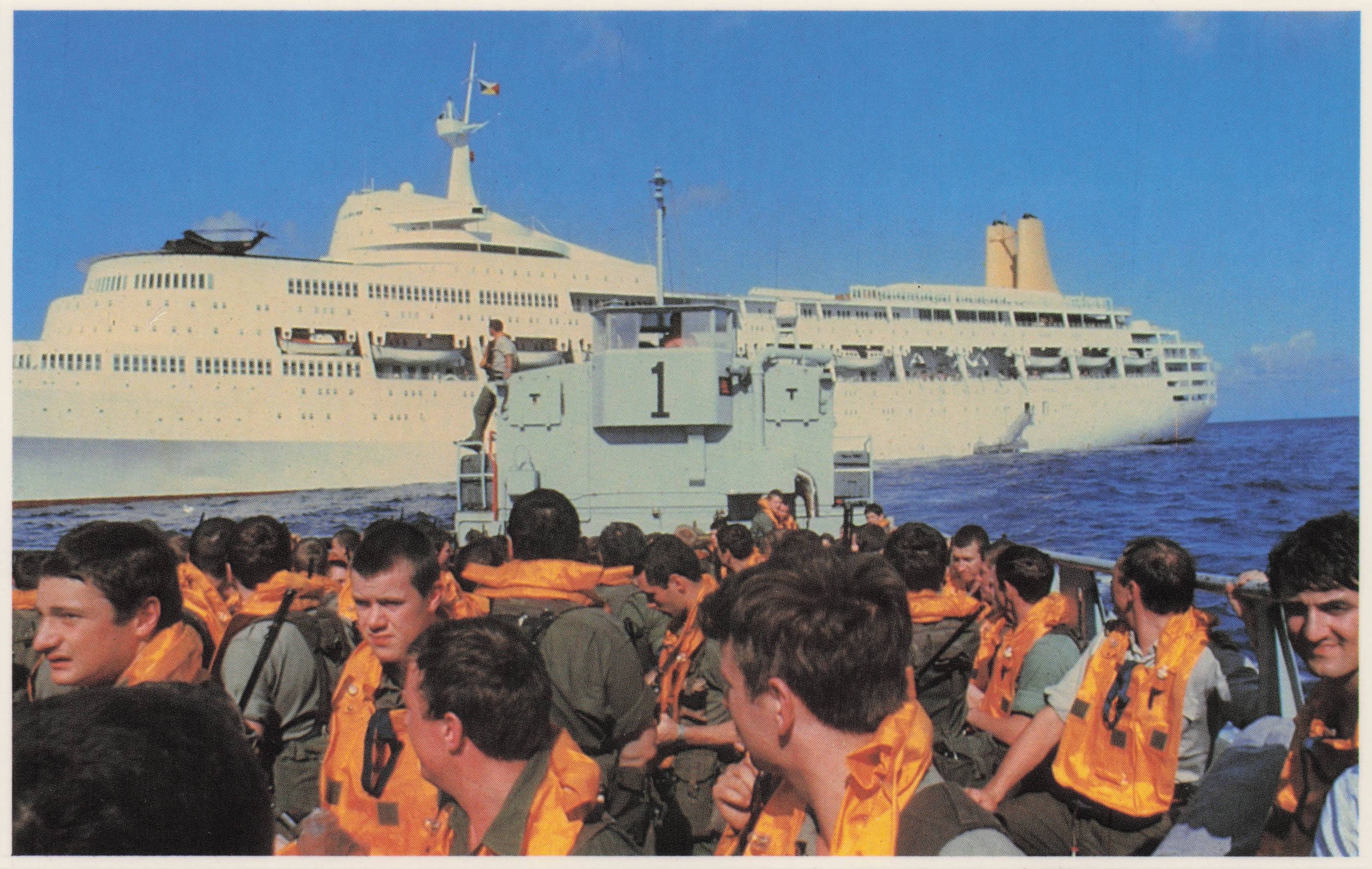 Falklands War Troops From Canberra Ocean Ship Liner Military Transport Postcard