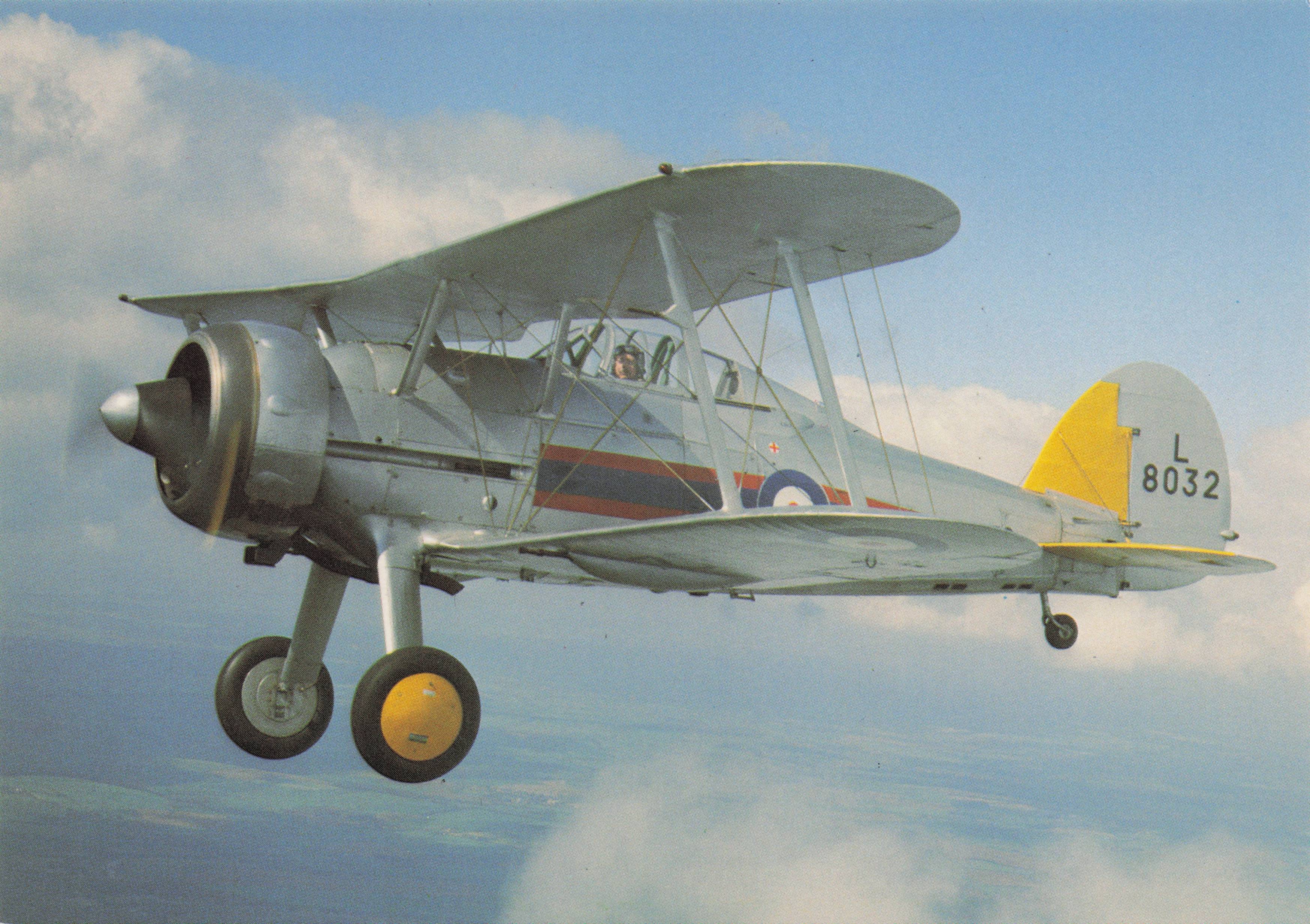 Gloster Gladiator Biplane RAF Fighter Fleet Plane Military Aircraft Postcard