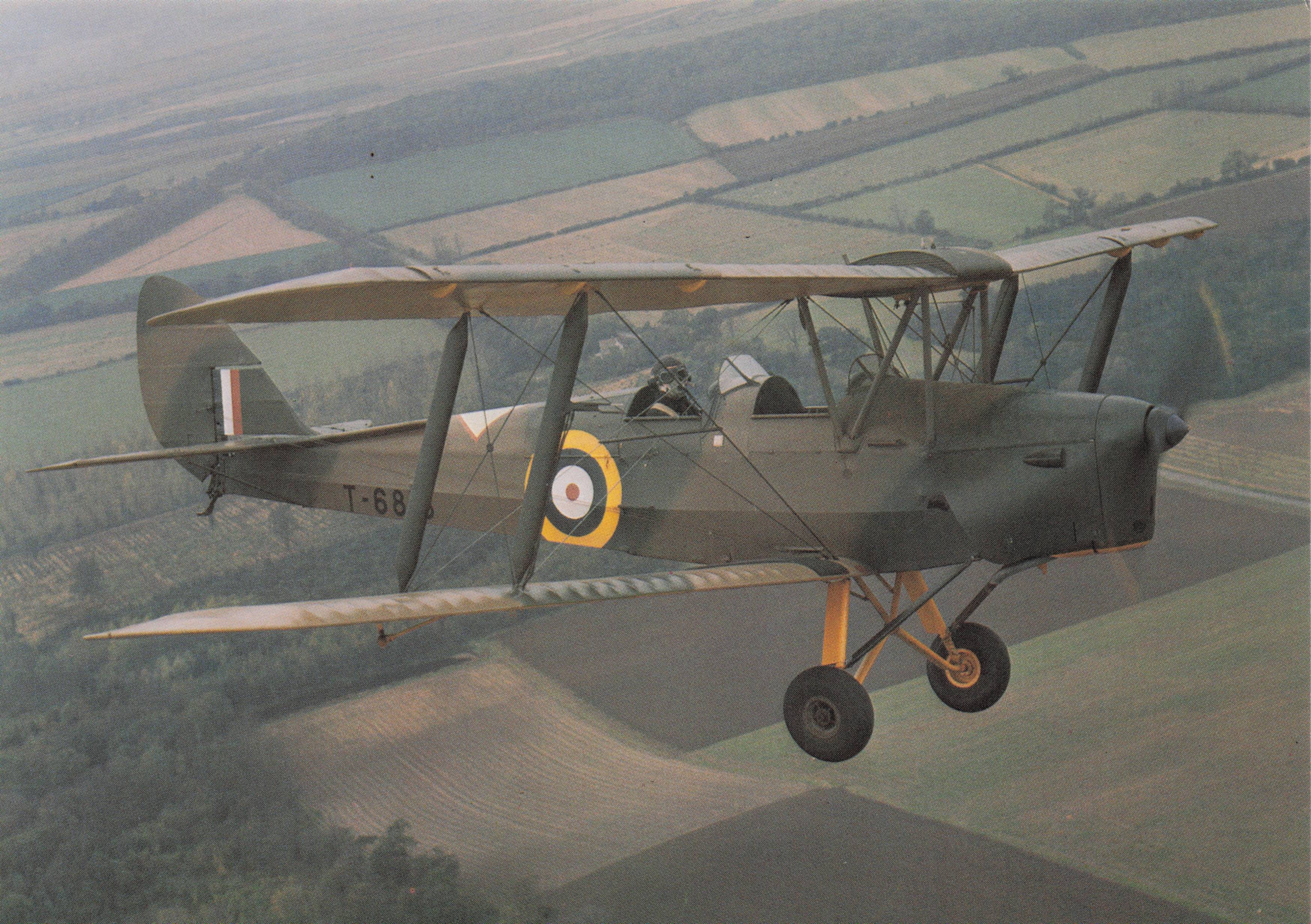 De Havilland Tiger Moth Vintage Biplane RAF Plane Military Aircraft Postcard