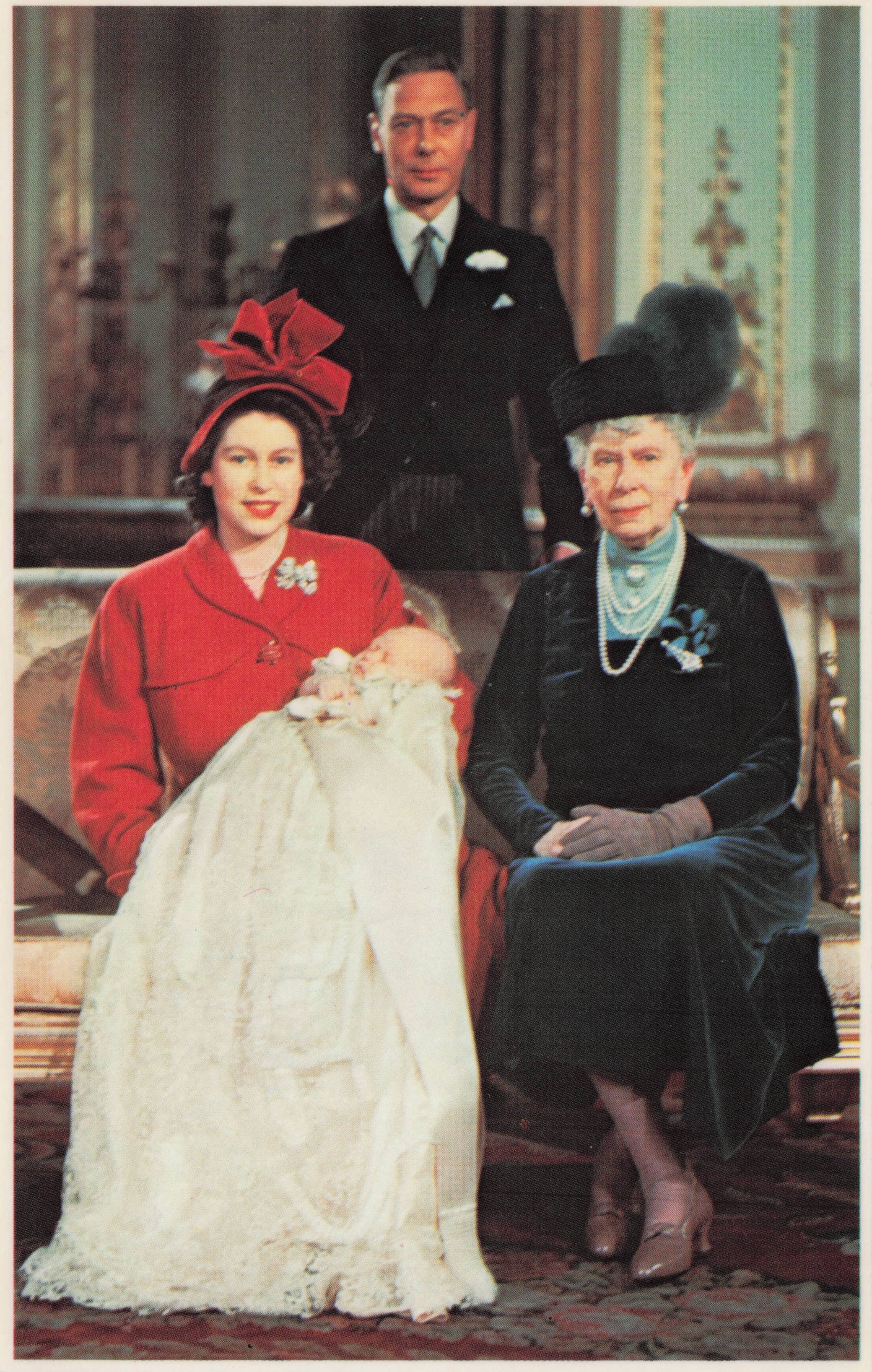 Four Generations Royal Family Christening Portrait Queen Elizabeth II Rare Postcard