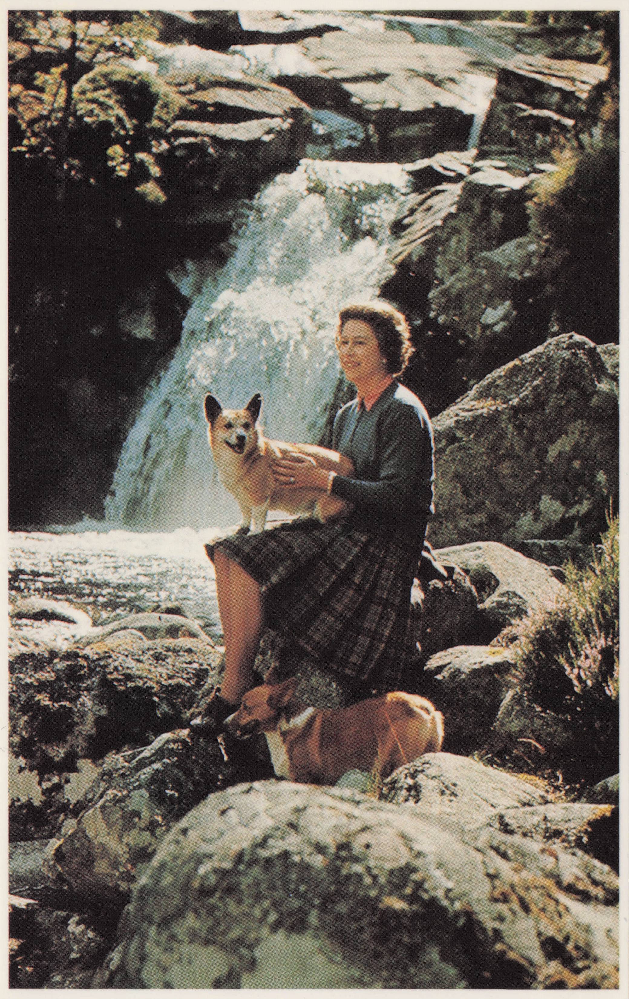 Waterfall Balmoral Estate Scotland Visit Queen Elizabeth II Corgi Dogs Rare Postcard