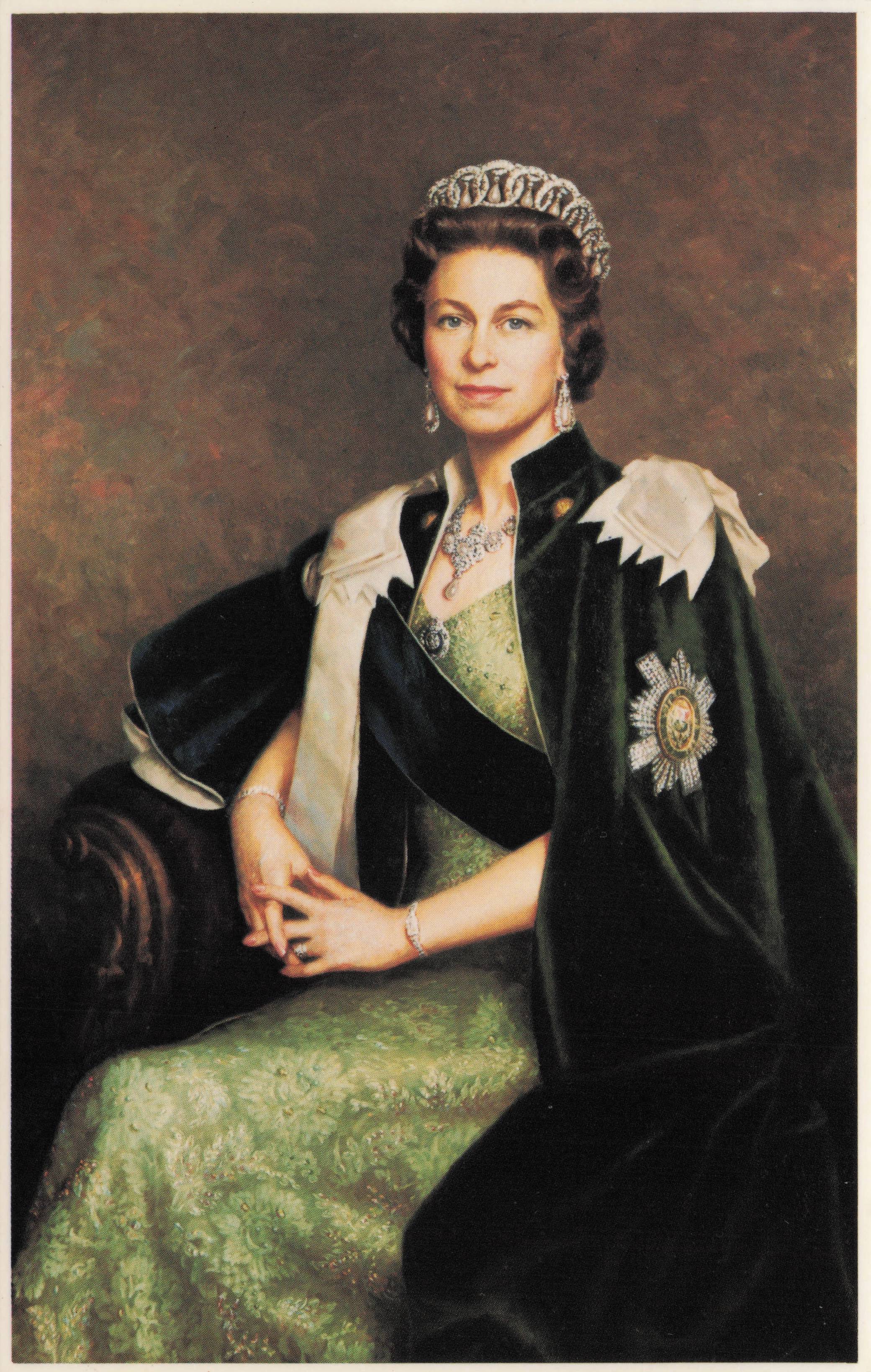 Queen Elizabeth II Sovereign Order Thistle Portrait Painting Royal Postcard
