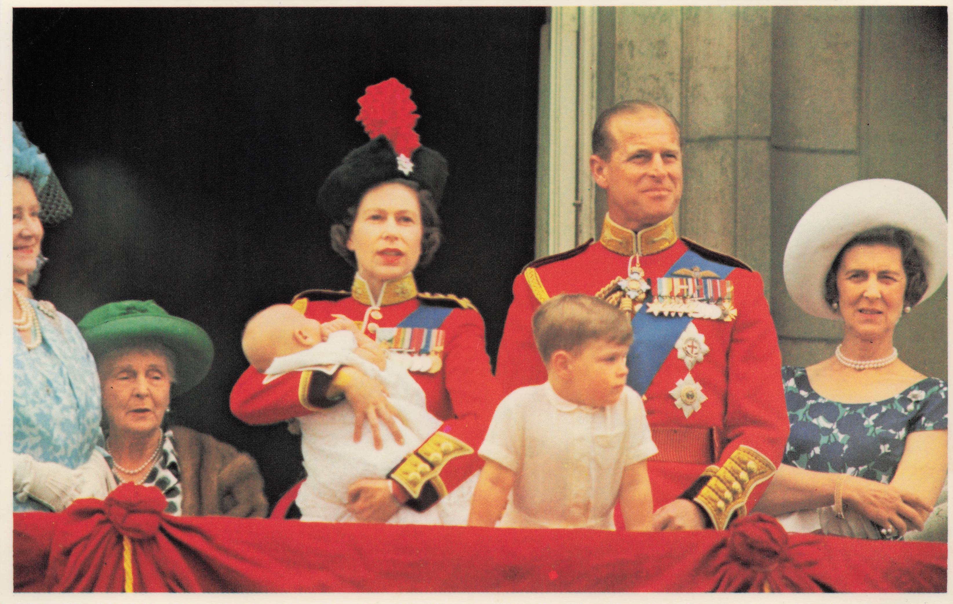 Queen Elizabeth II Prince Charles Andrew Edward Royal Group Photo Postcard