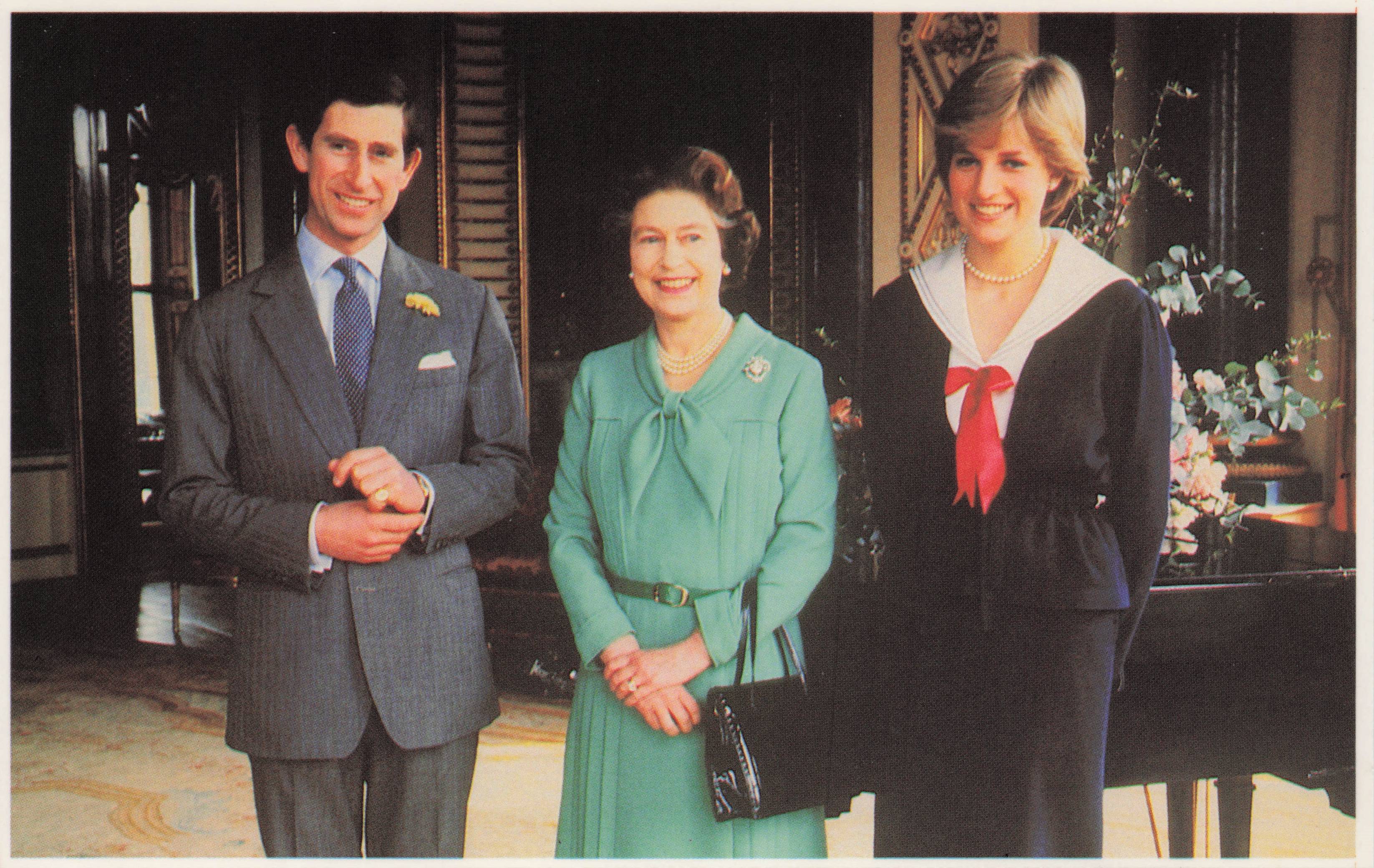 Prince Charles Princess Diana Queen Elizabeth II Royal Engagement Postcard